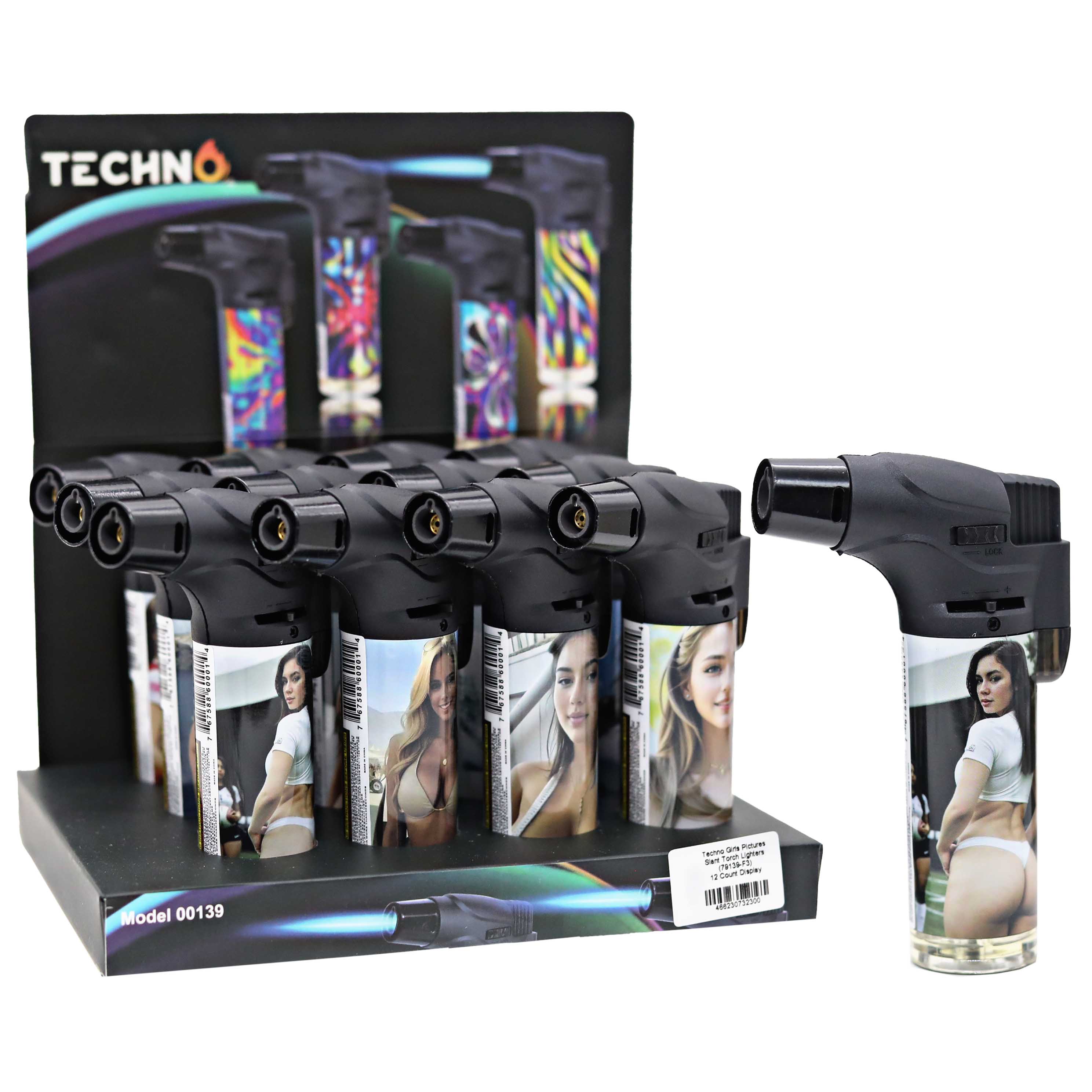 Techno Girls Pictures Slant Torch Lighters (79139-F3) | 12 Count Display  product image