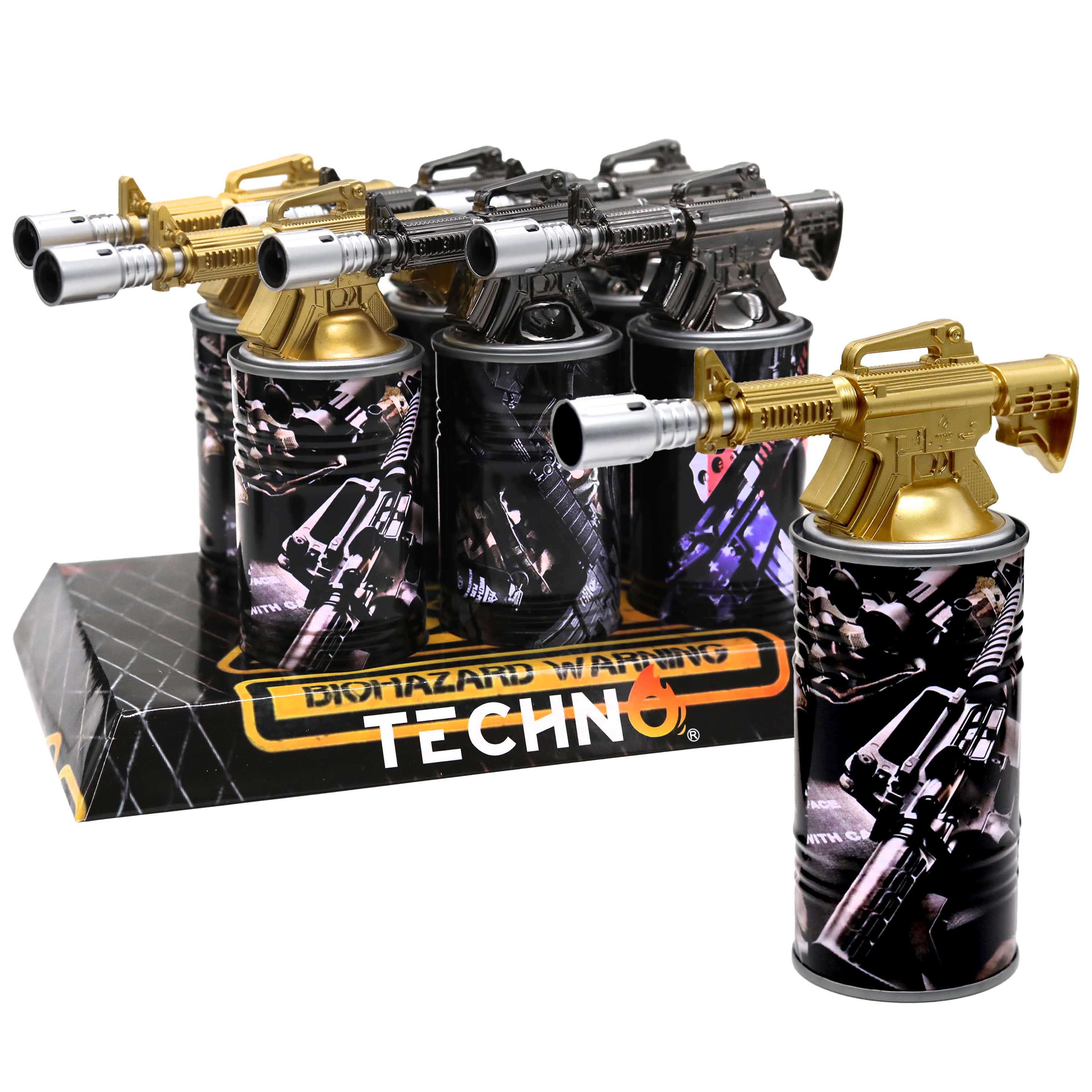 Techno GUN CAN Torch Lighter | 6 Count Display | Assorted Designs product image