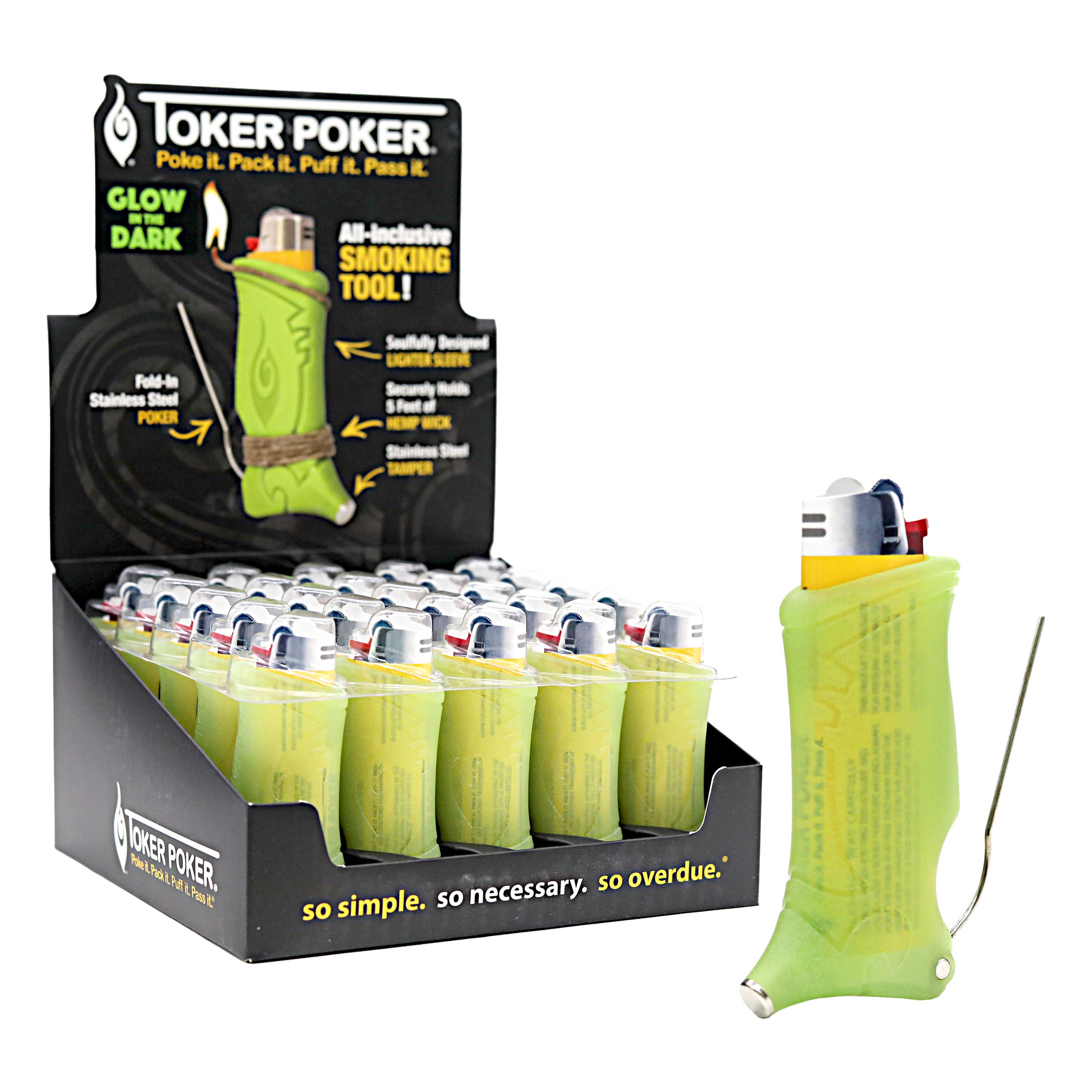 Toker Poker Glow In The Dark Lighter Sleeve | 25 Count Display | Assorted Designs product image