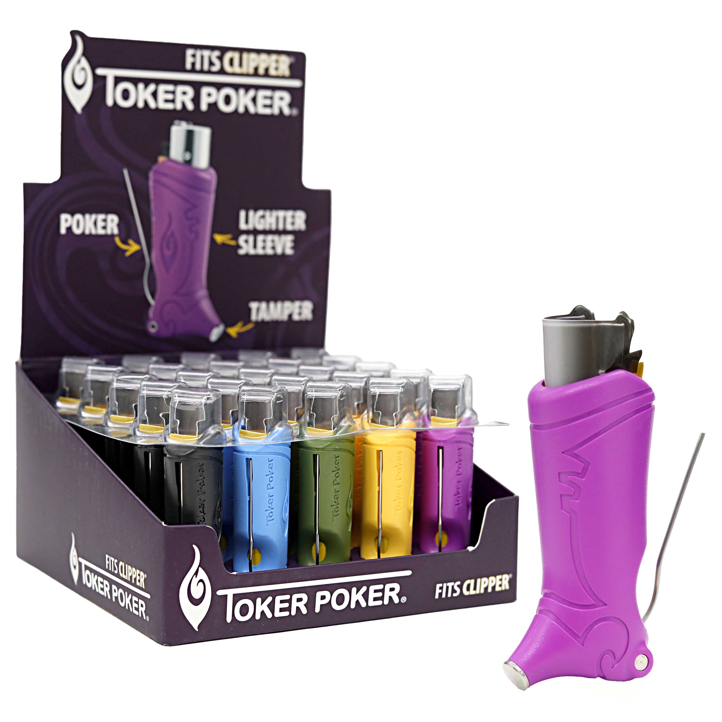 Toker Poker Standard Clipper Lighter Sleeve | 25 Count Display | Assorted Designs product image