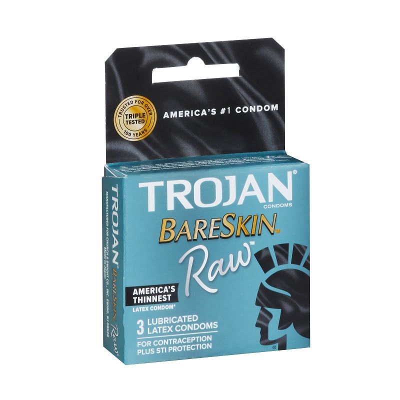 Trojan Latex Condoms | 3 pack | 6 Count Display | Bareskin Raw product image