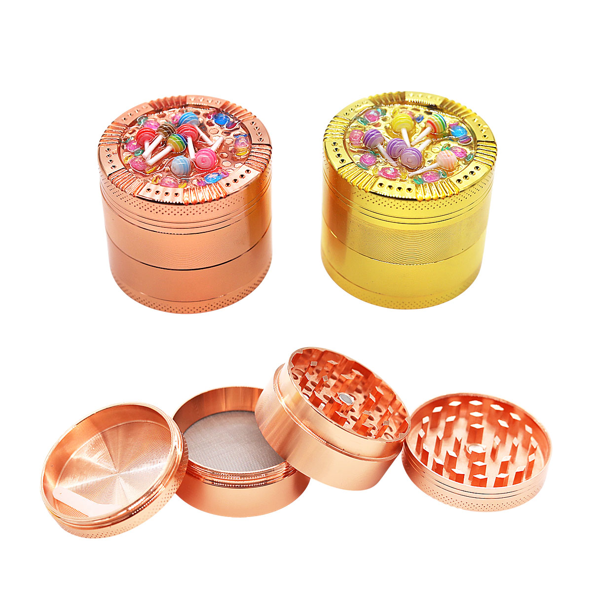 Tuff Shredder Candies And Lollipops On Top 4 Part Metal Grinder (TS1073) | 50mm | Assorted Colors product image