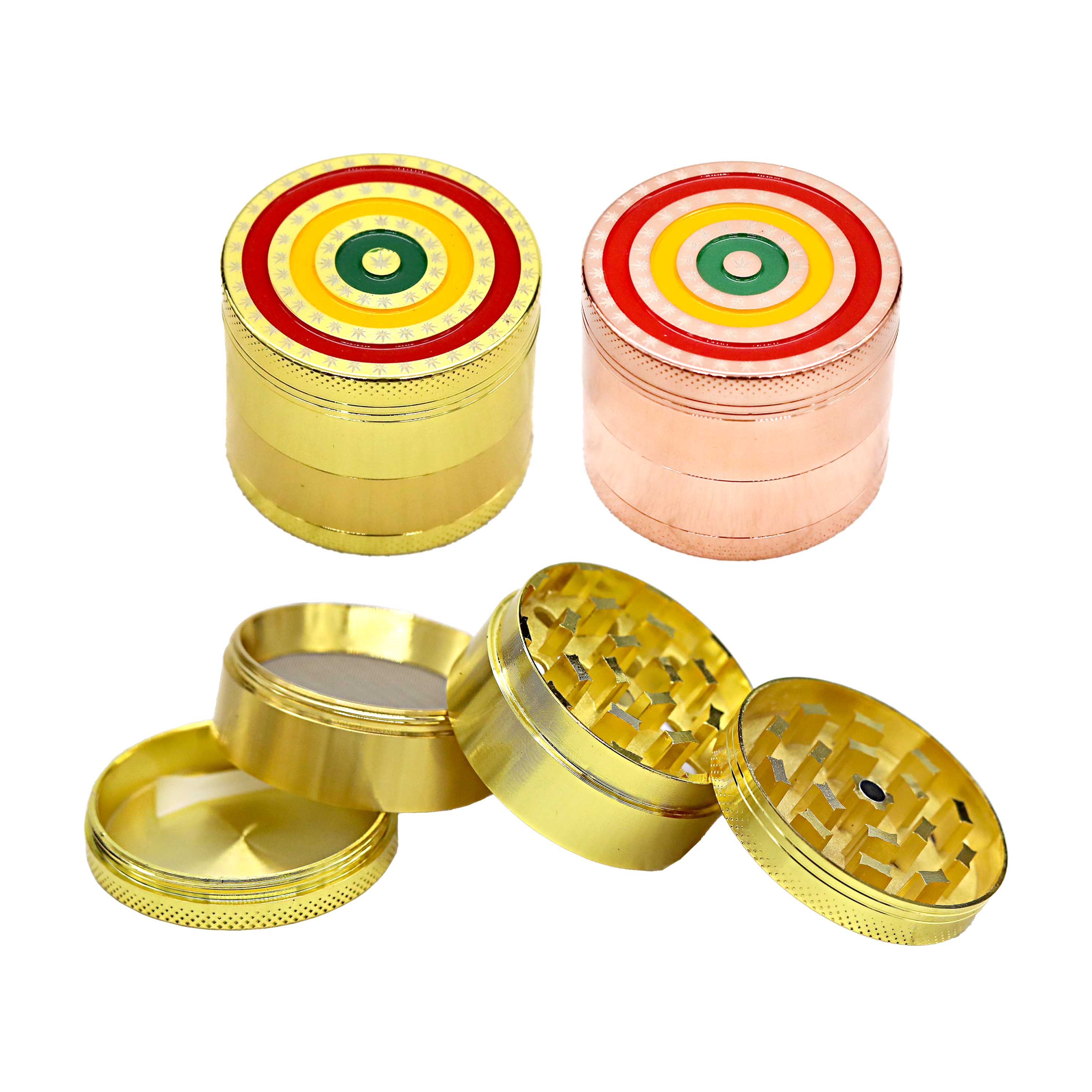 Tuff Shredder Rose Gold Shaded Rasta Design 4 Part Grinder | 50mm product image