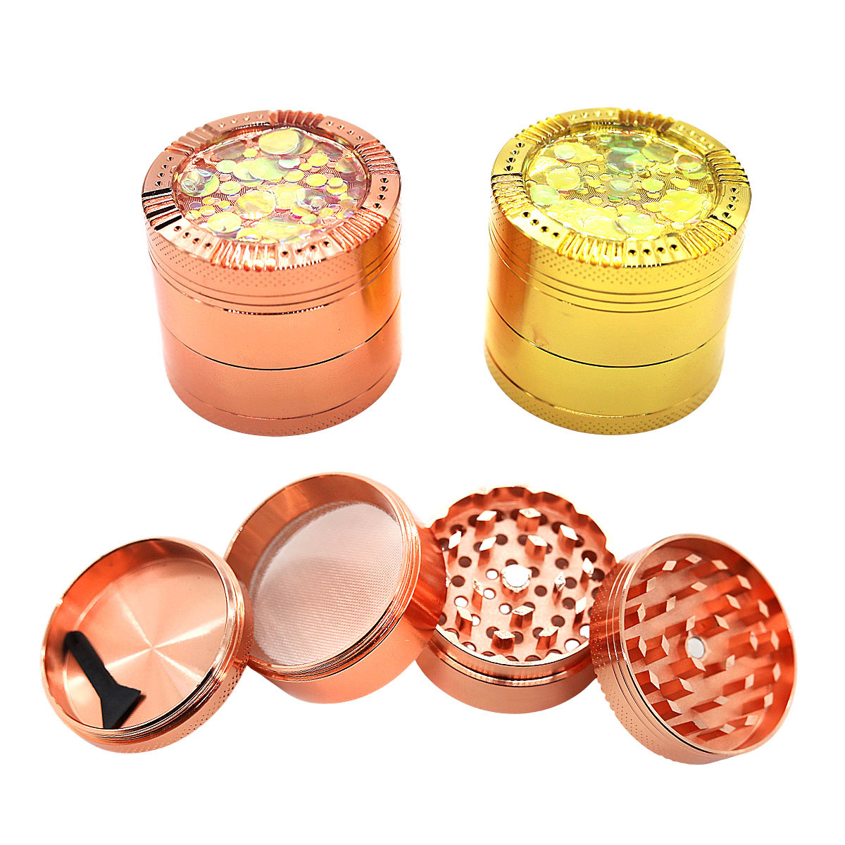 Tuff Shredder Roses And Bubbles Designs On Top 4 Part Metal Grinder (TS1074) | 50mm | Assorted Colors product image