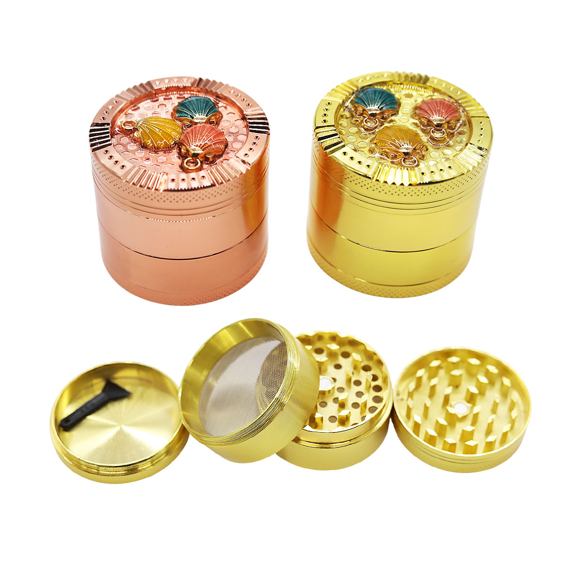 Tuff Shredder Sea Shell Designs On Top 4 Part Metal Grinder (TS1070) | 50mm | Assorted Colors product image