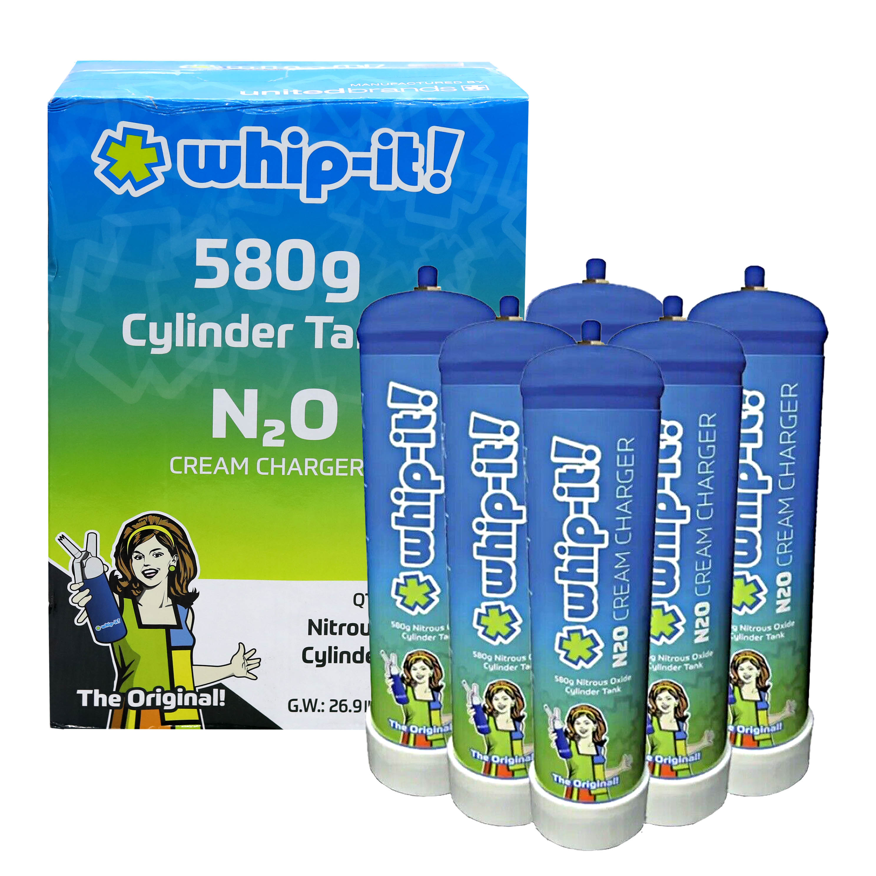 Whip-It Cream Charger Nitrous Oxide Cylinder Tank | 580g | 6 Count Per Case product image