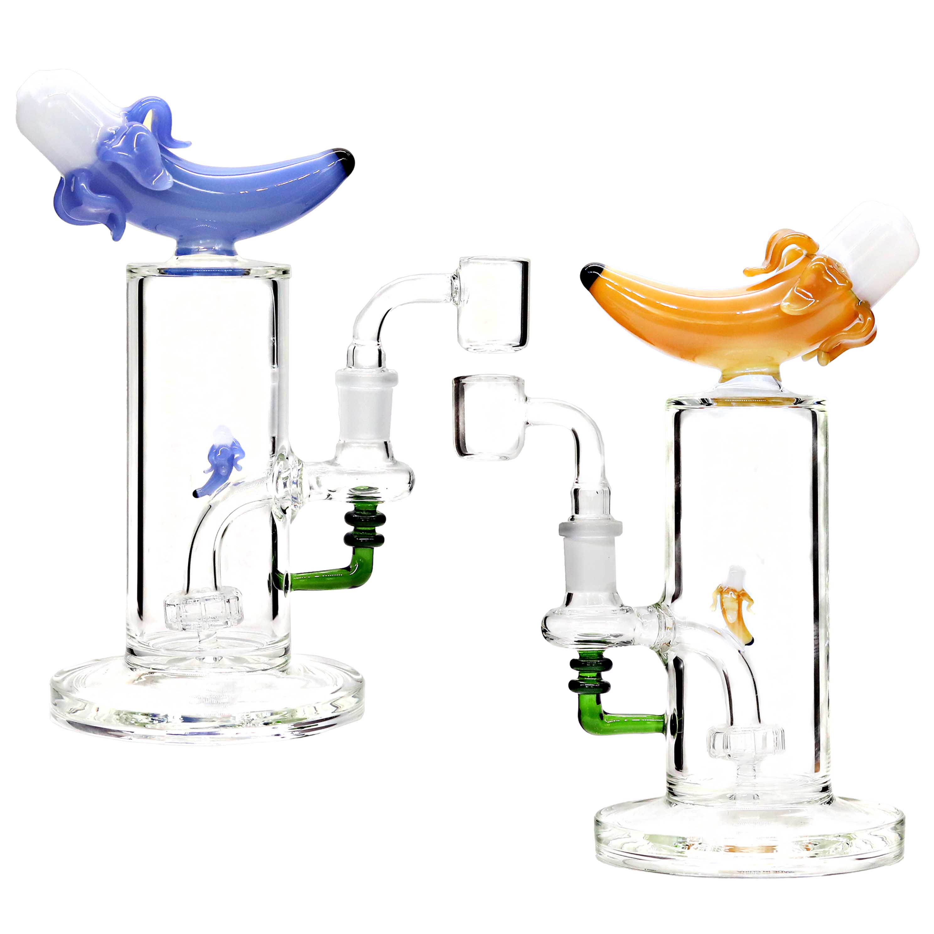 Banana On Top With Banana Perc Clear Cylindrical Waterpipe (WPM0105) | 8 inch | Assorted Colors product image