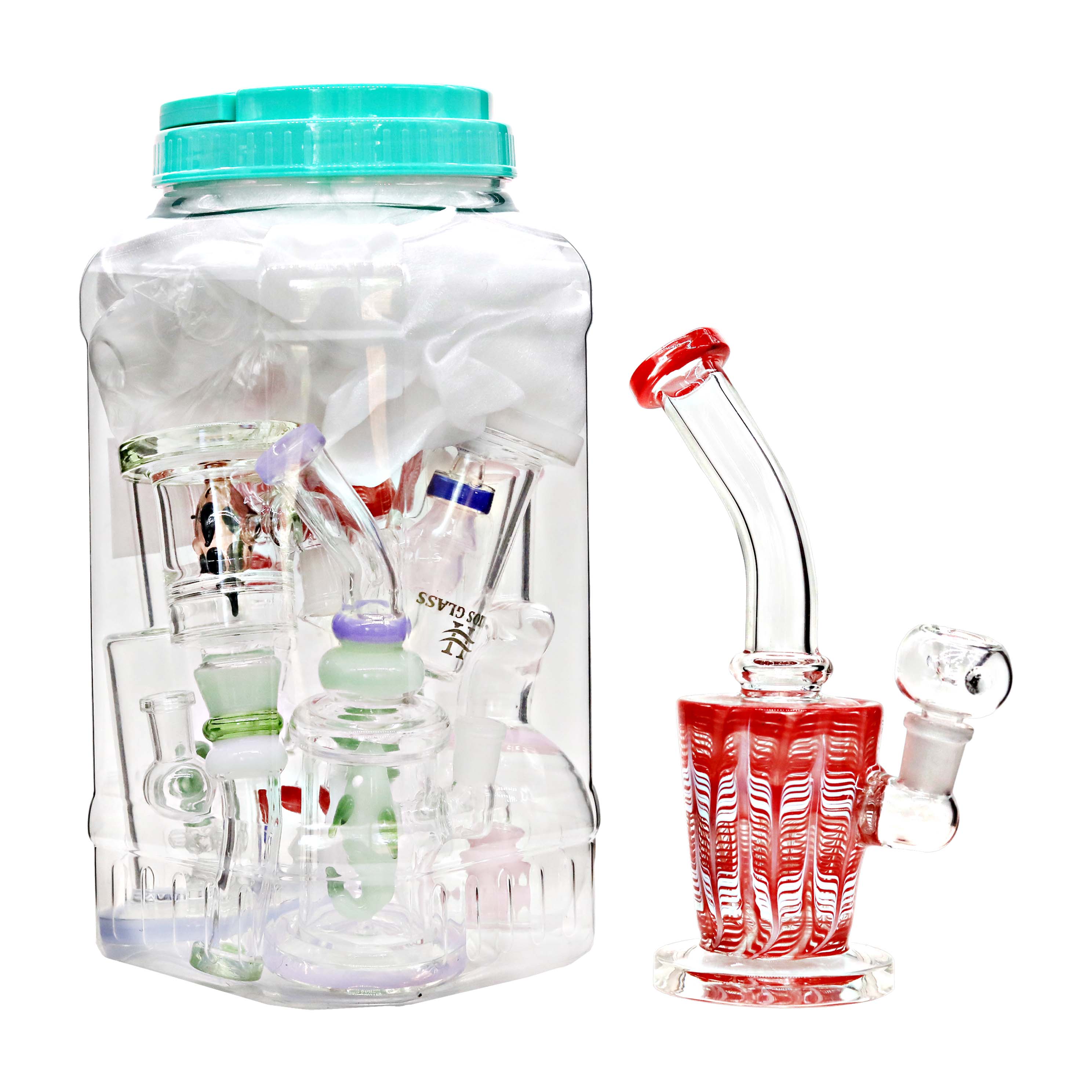 Mix Showerhead Perc Bent Neck Waterpipe (WP109) | 8 inch | 7 Count Display product image
