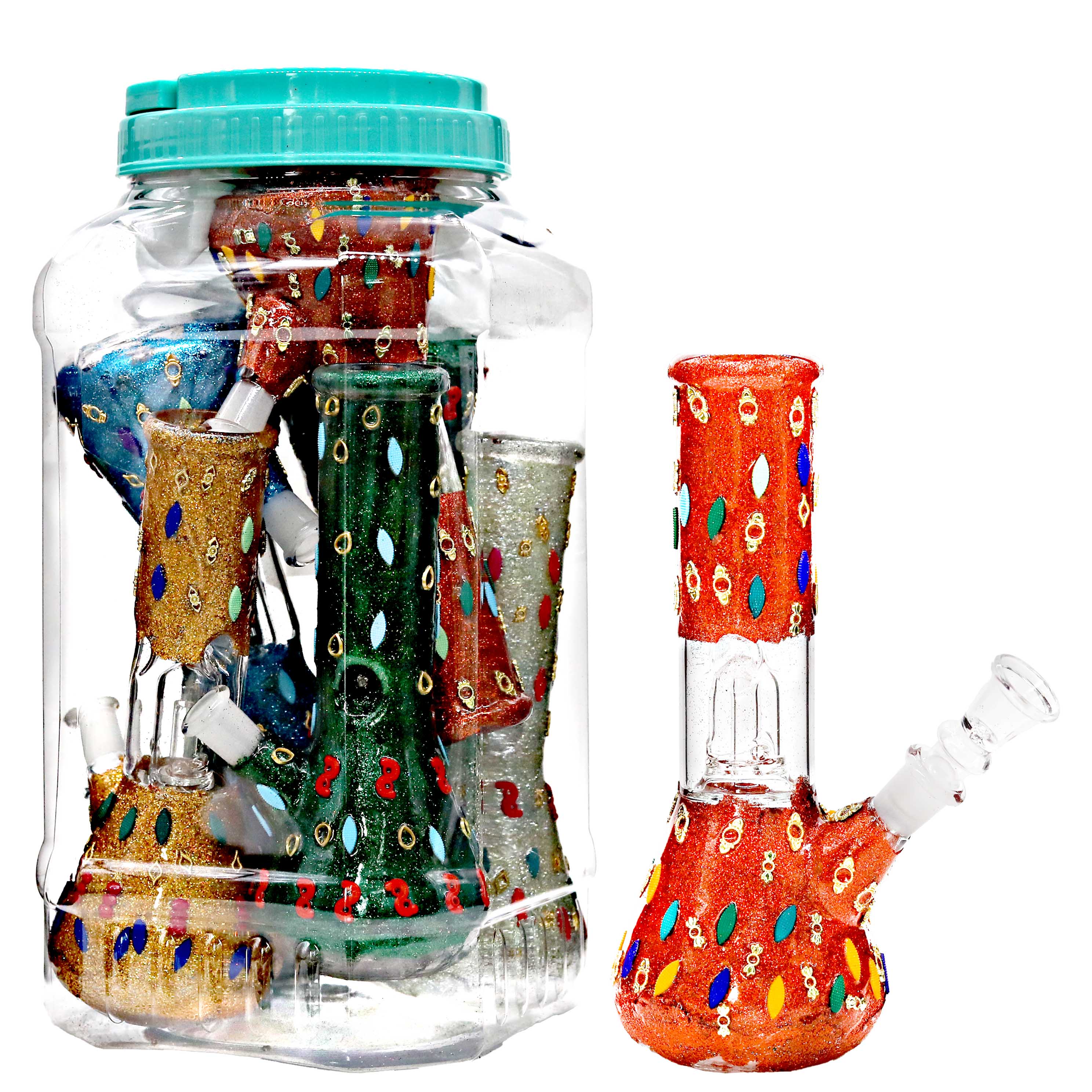 Sparkled Base Jewel Studded Mixed Designs Beaker Waterpipe (WP134) | 10 inch | 6 Count Display - image 2 of 2
