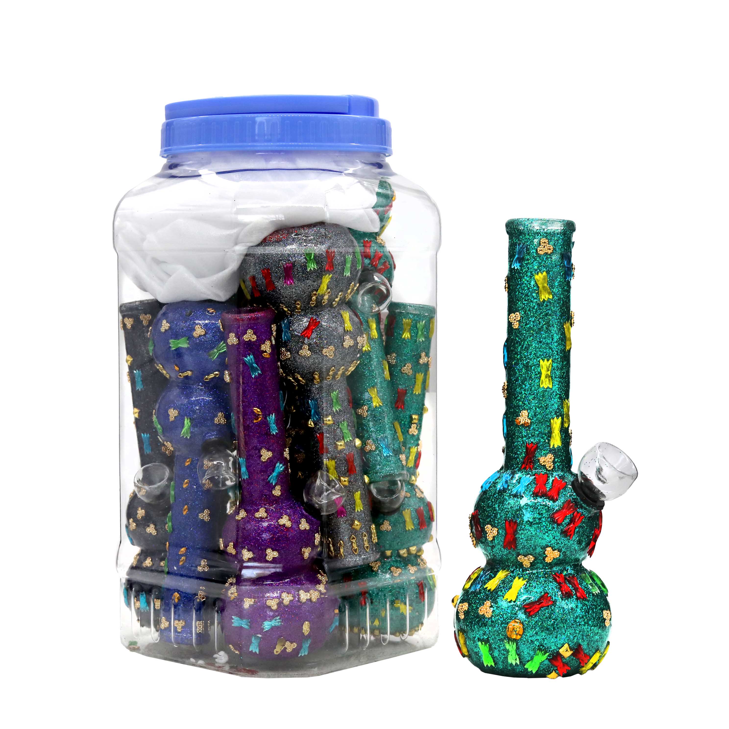 Sparkled Base Jewel Studded Mixed Designs Beaker Waterpipe (WP134) | 10 inch | 6 Count Display - image 1 of 2