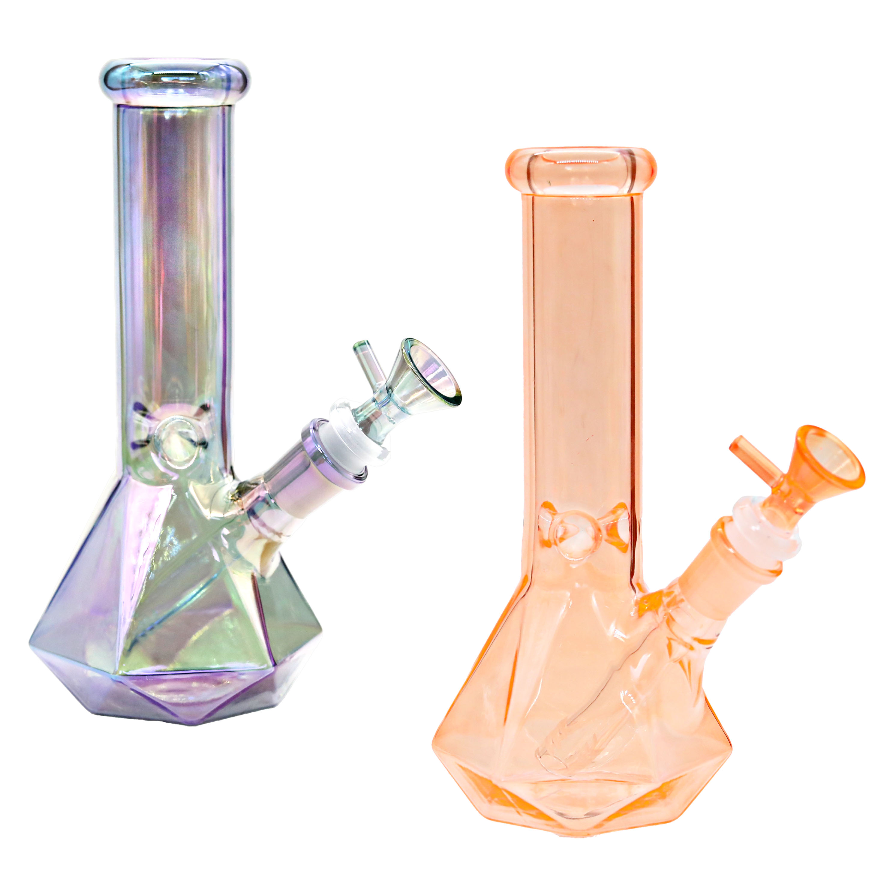 Gold Fumed Electroplated Diamond Shaped Cylindrical Waterpipe (WPB1012) | 8 inch | Assorted Colors - image 1 of 2