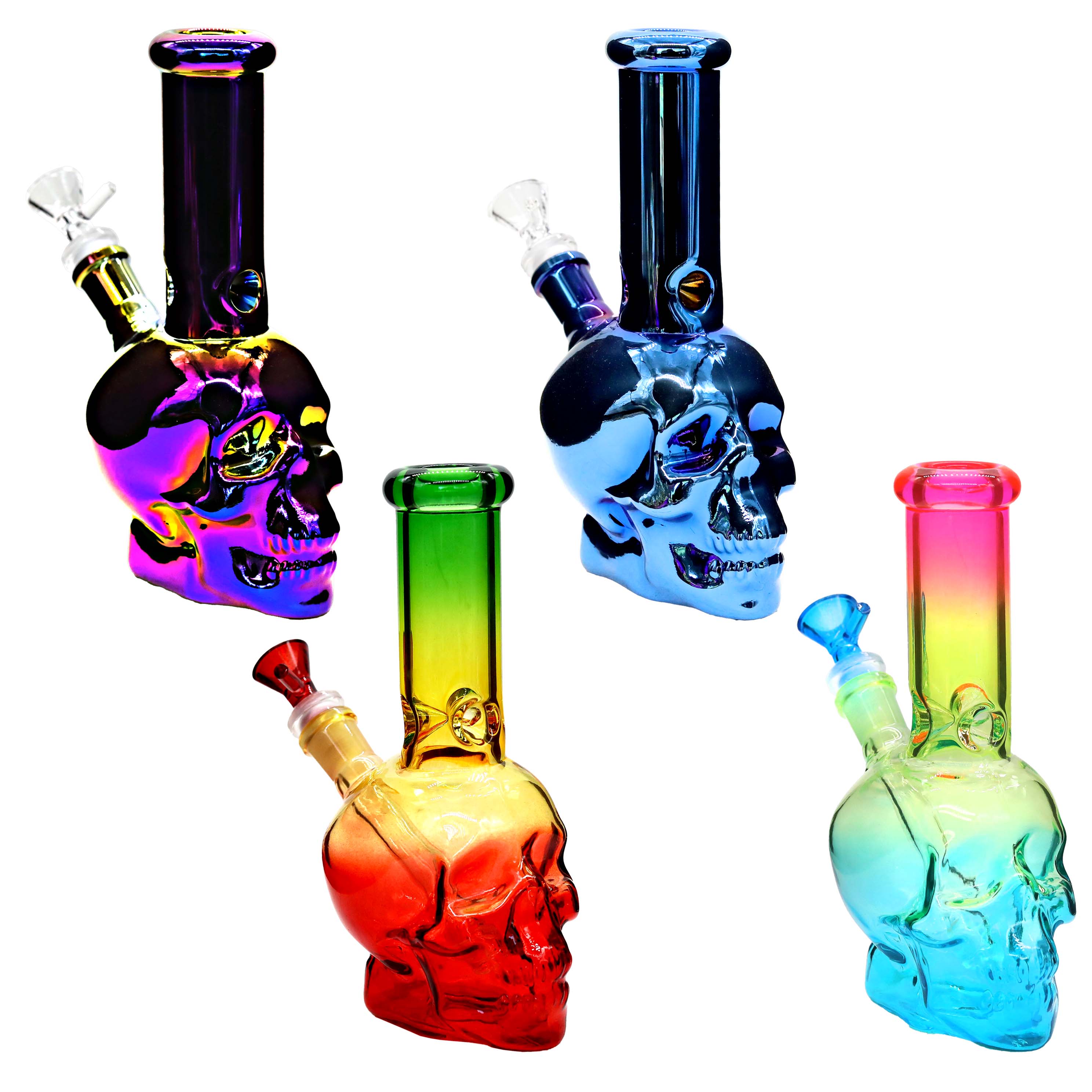 Electroplated Skull Head Cylindrical Top Waterpipe (WPB1013E/P) | 8 inch | Assorted Colors product image