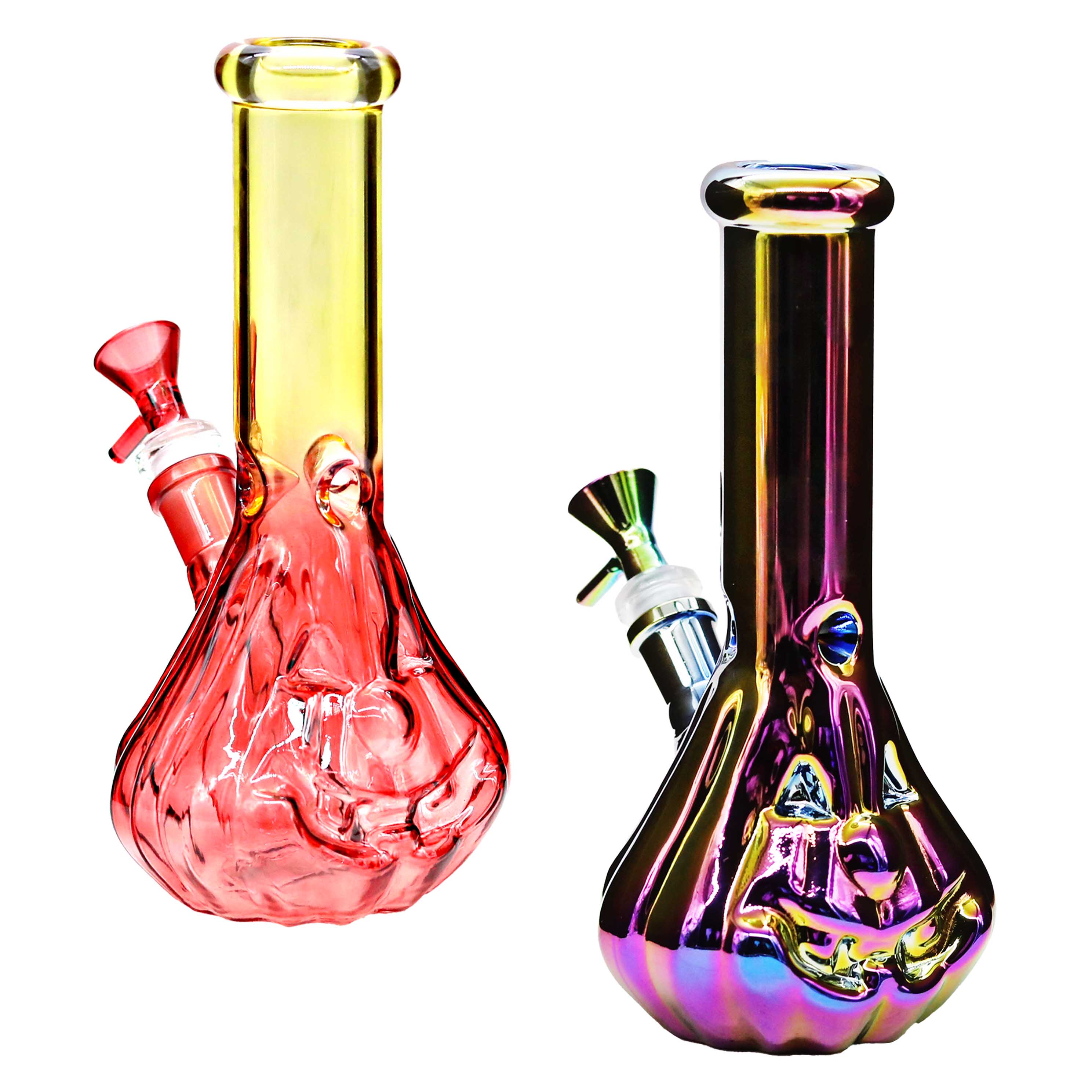 Double Shaded Pumpkin Face Cylindrical Waterpipe (WPB1014) | 8 inch | Assorted Colors product image