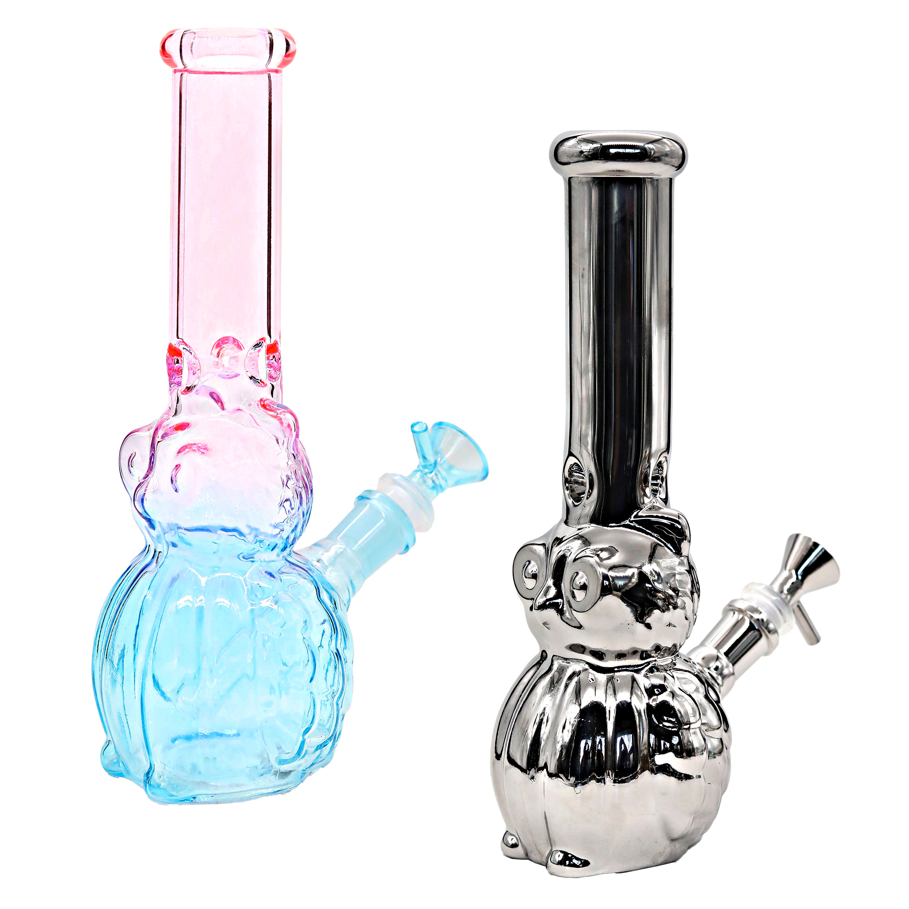 Gold Fumed Electroplated Owl Full Body Cylindrical Waterpipe (WPB1015) | 10 inch | Assorted Colors - image 1 of 2