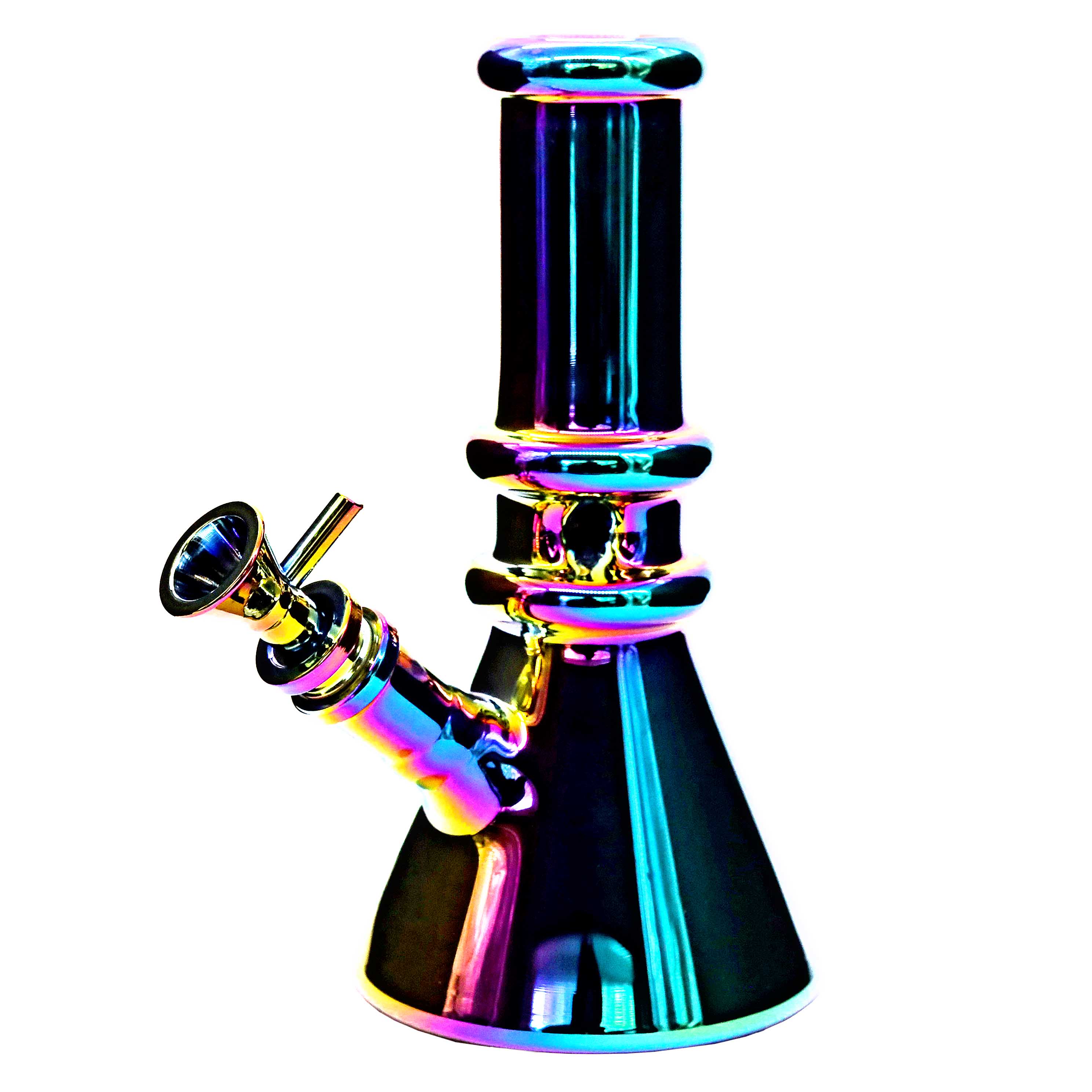 Electroplated Double Ring Beaker Waterpipe (WPB1020) | 8 inch | Assorted Colors product image