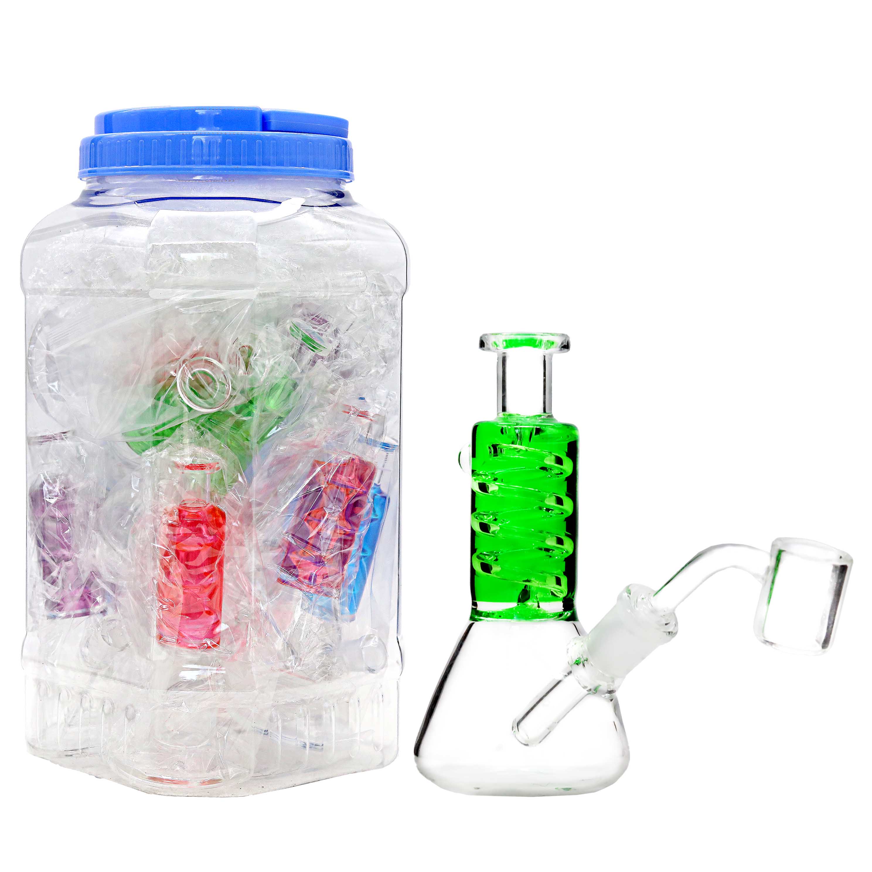 Mix Color Spiral Perc Glycerine Waterpipe (WPJ8040) | 7 inch | 15 Count Display product image