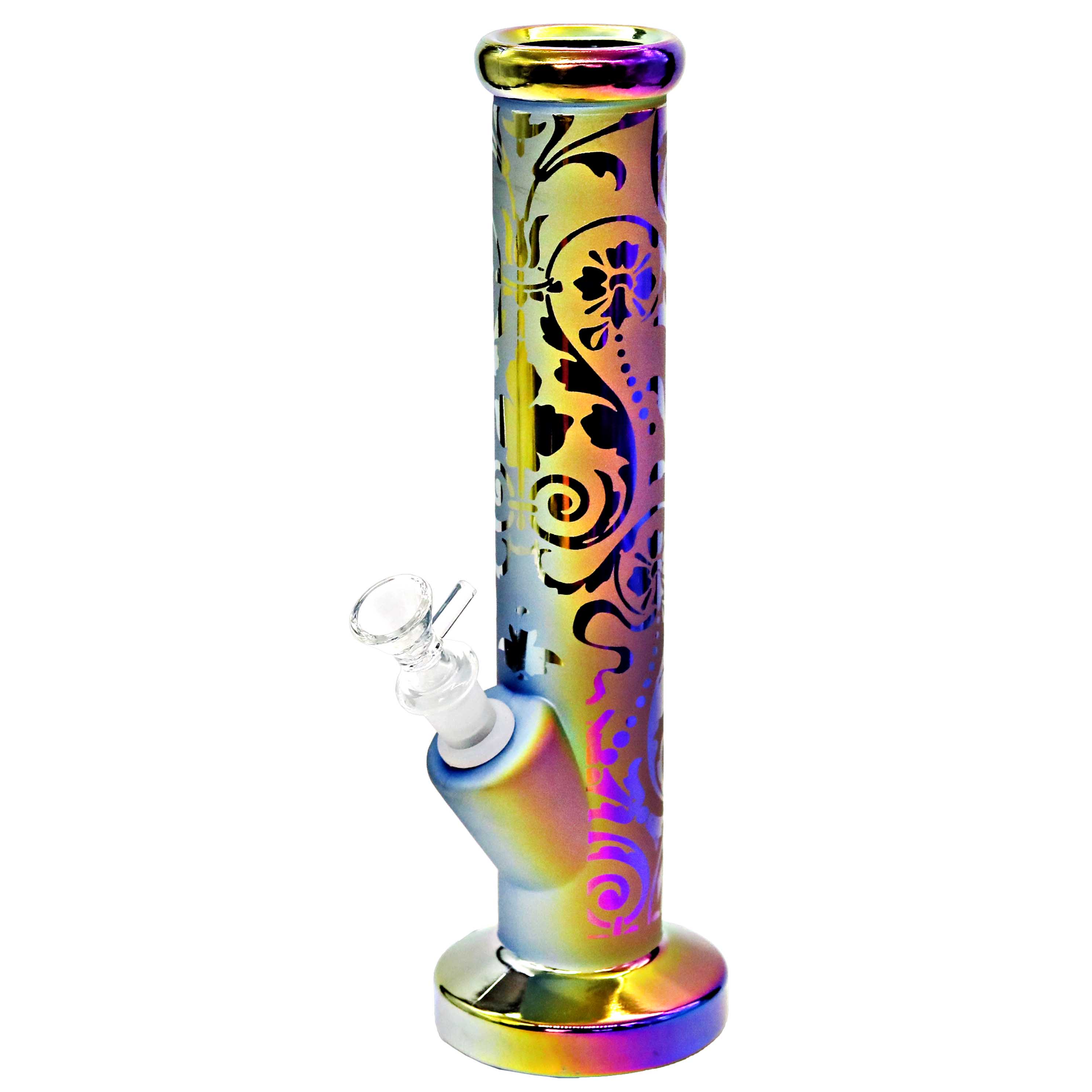 Electroplated Rainbow Shaded Geometrical Design Cylindrical Waterpipe (WPM0090) | 12 inch  - image 2 of 2