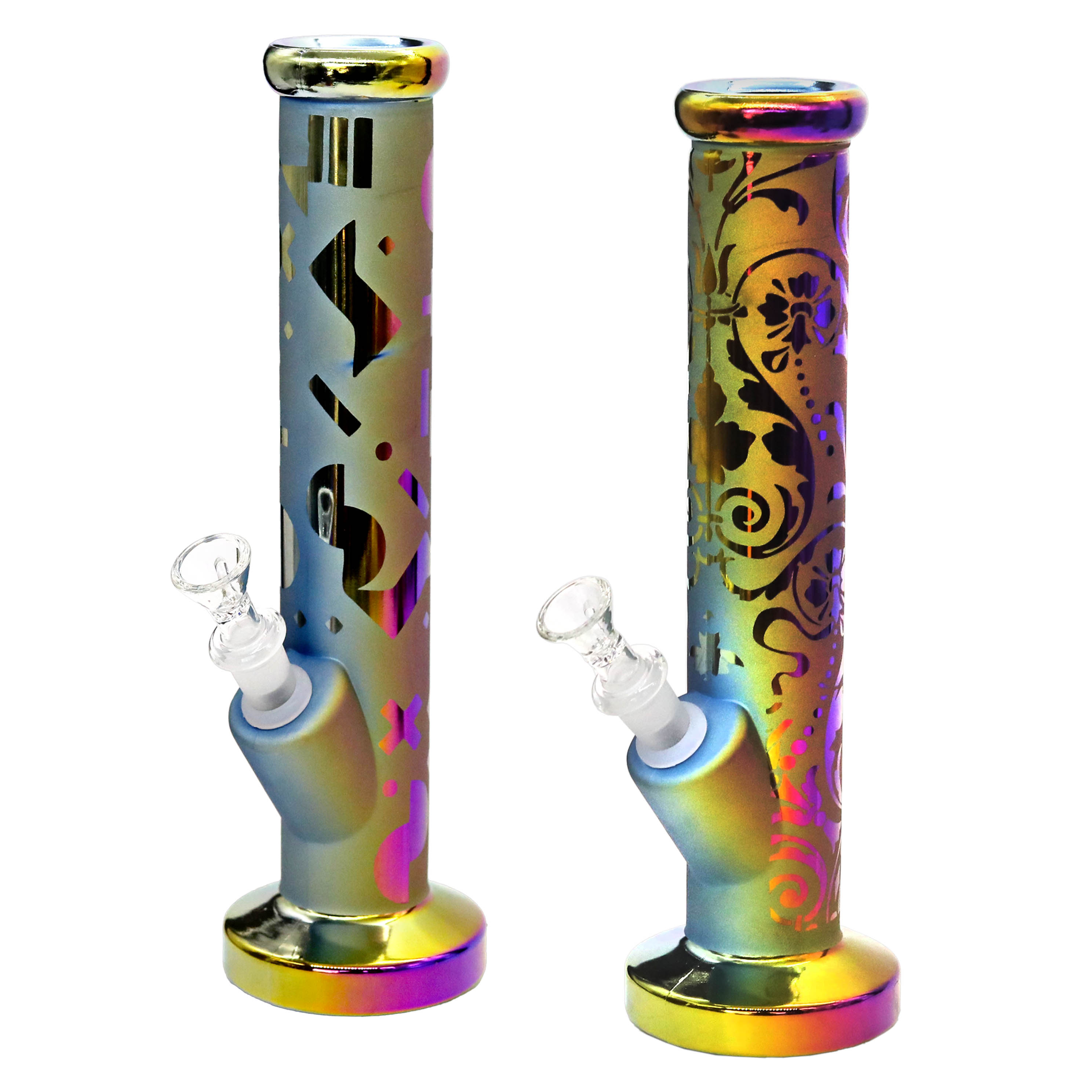 Electroplated Rainbow Shaded Geometrical Design Cylindrical Waterpipe (WPM0090) | 12 inch  - image 1 of 2