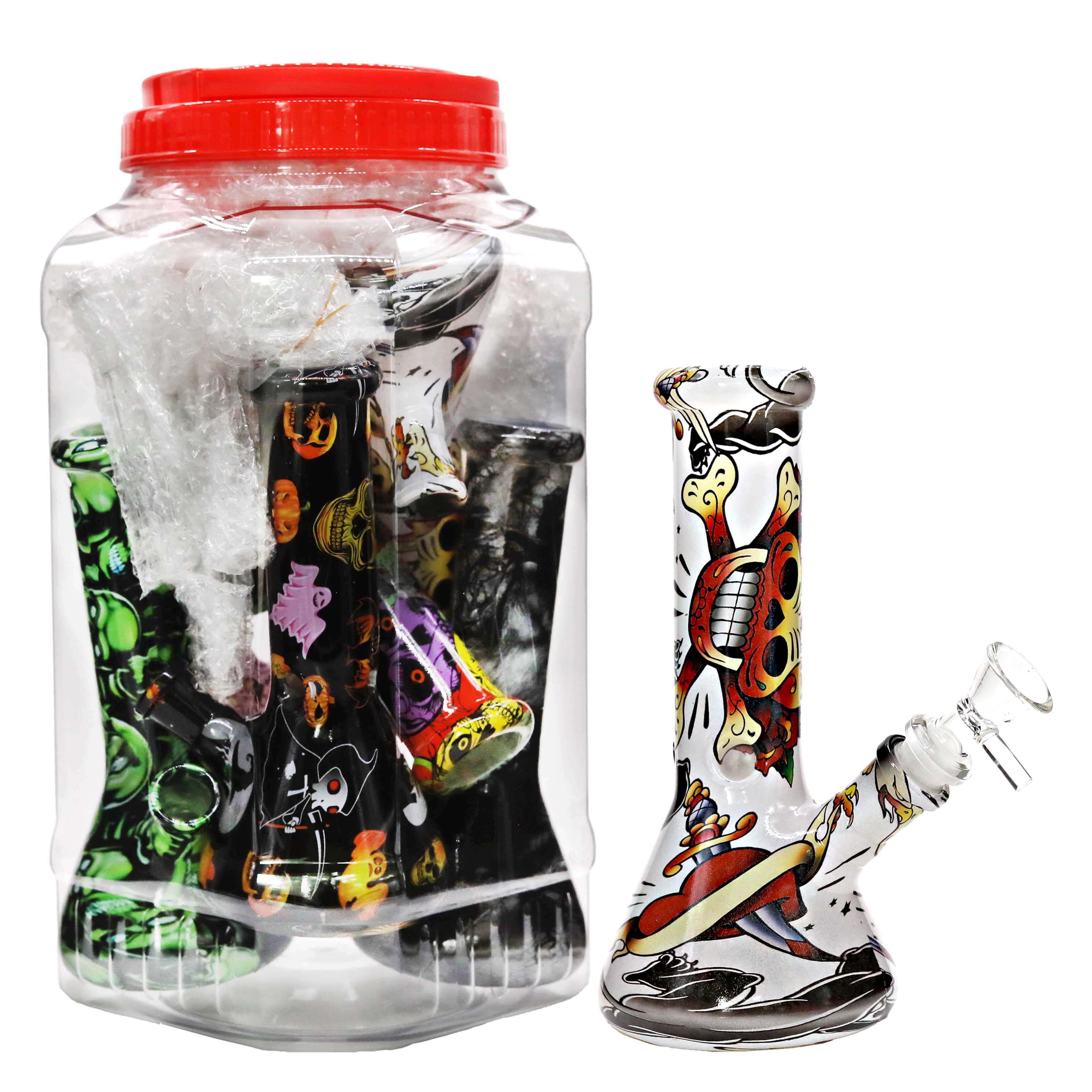 3D Look Mixed Marble Printed Designs Beaker Waterpipe (WPM0135) | 8 inch | 6 Count Display | Assorted Colors product image