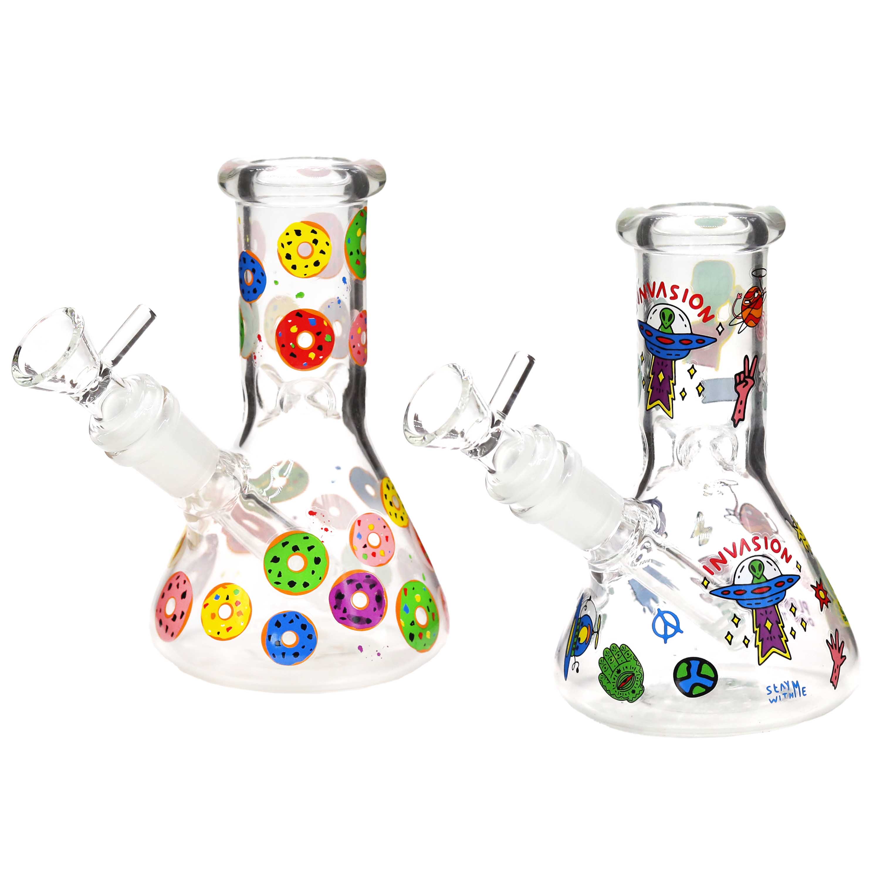 Mixed Characters Sticker Beaker Waterpipe (WPM9403) | 6.5 inches | Assorted Colors product image