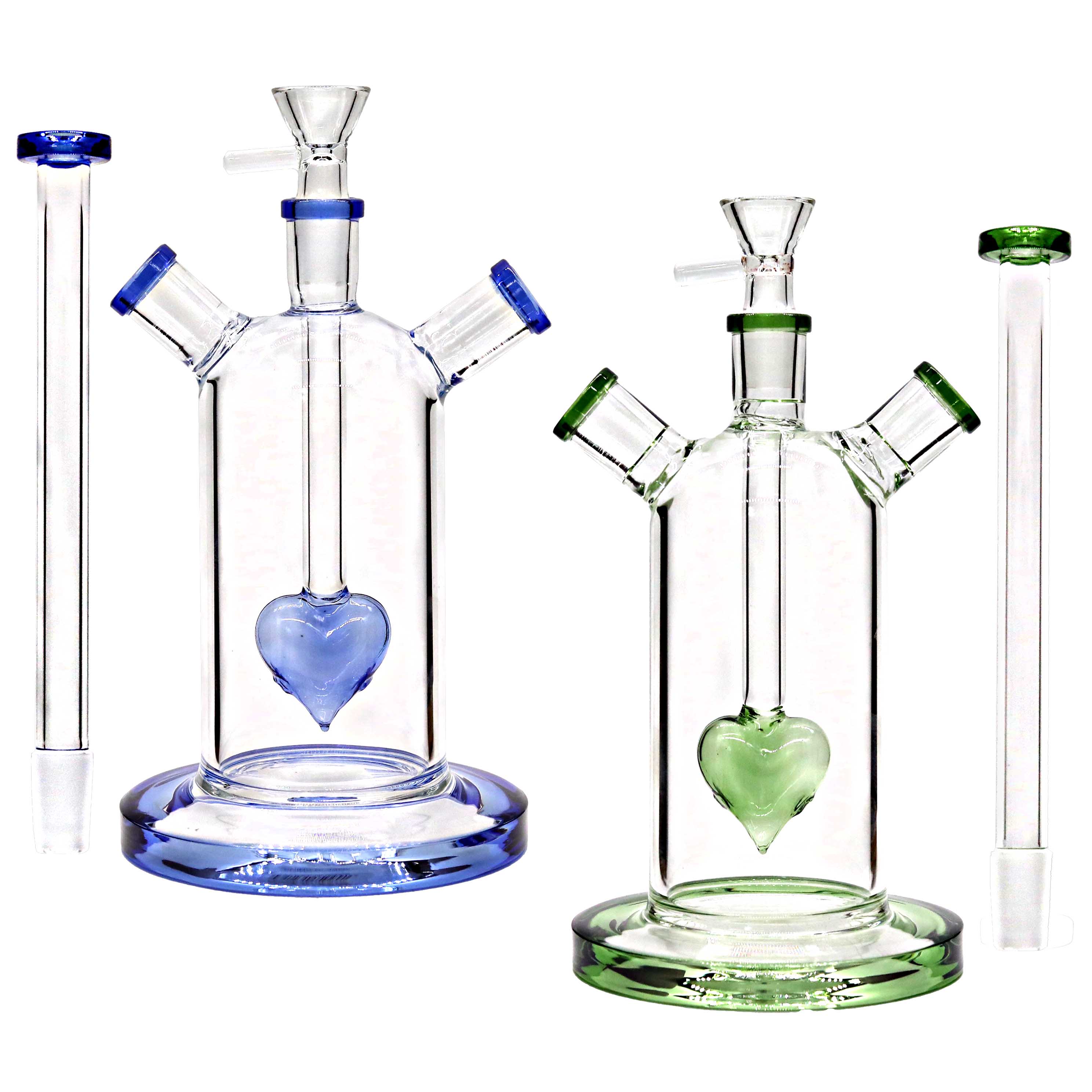 Dual Blow Dripping Heart Perc Dome Shaped Waterpipe (WPQ111BW) | 11 inches | Assorted Colors product image