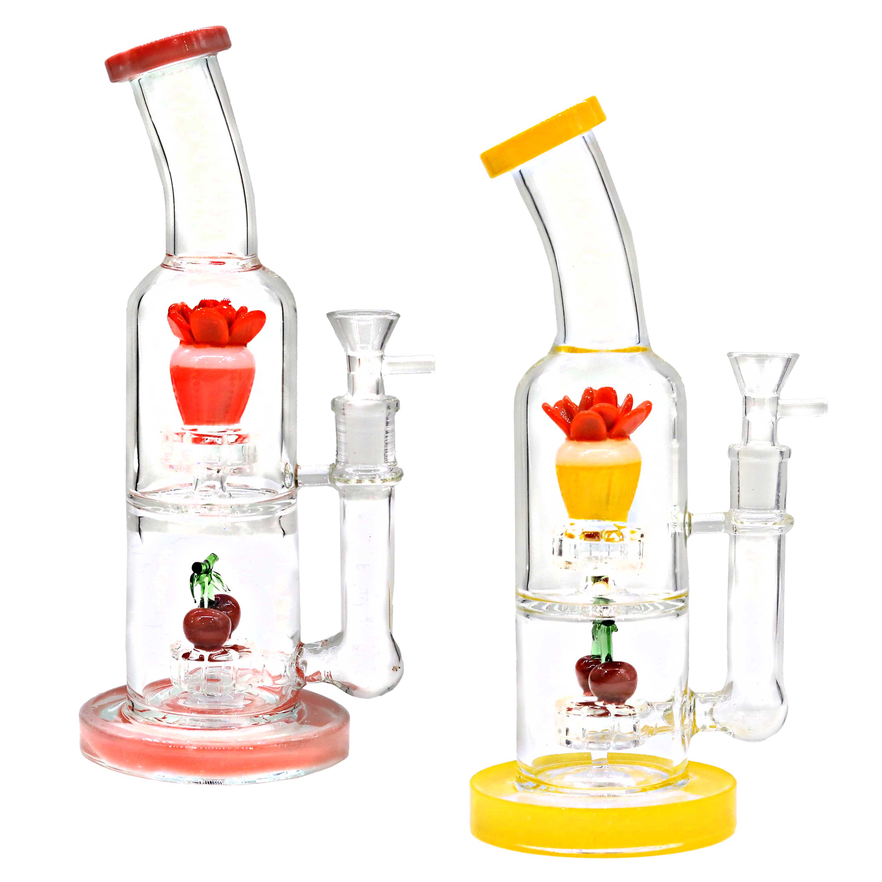 Double Layered Flower And Fruit Matrix Perc Dome Shaped Waterpipe (WPQ177BW) | 11 inches | Assorted Colors product image