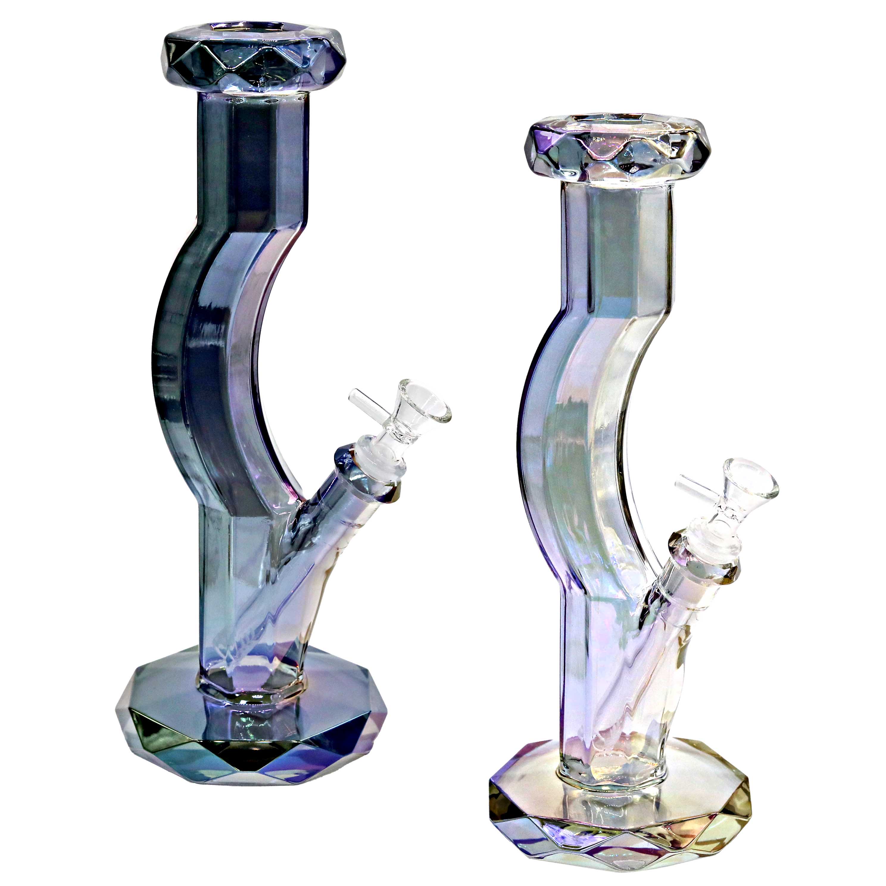 Rainbow Shaded Diamond Cut Style Bent Body Heavy Waterpipe (WPQ7050BW) | 13 inches | Assorted Colors product image