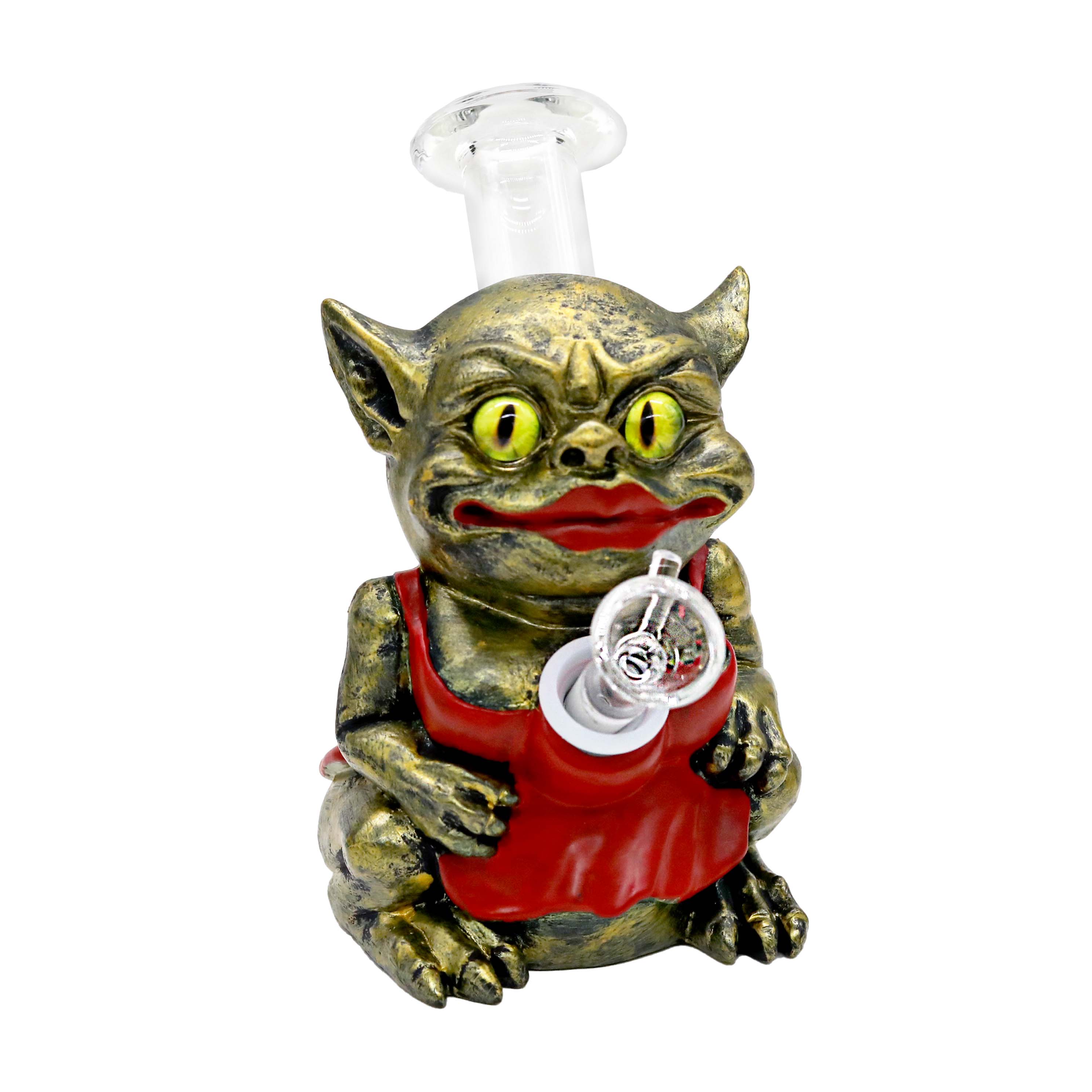 Matte Metallic Gold Plated Devil Woman Silicone Waterpipe (WPY008) | 6 inch product image