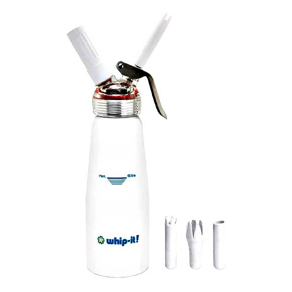 Whip-it Cream 1/3 Dispenser With Rubber Body and Transparent Head Accent | White product image
