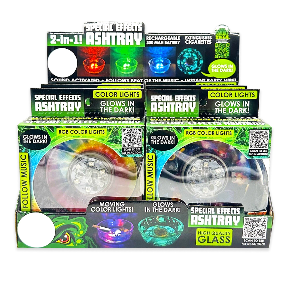 Smoke Zilla 2 In 1 Lights Glow In The Dark Special Effects Ashtray (023744) | Assorted Designs product image