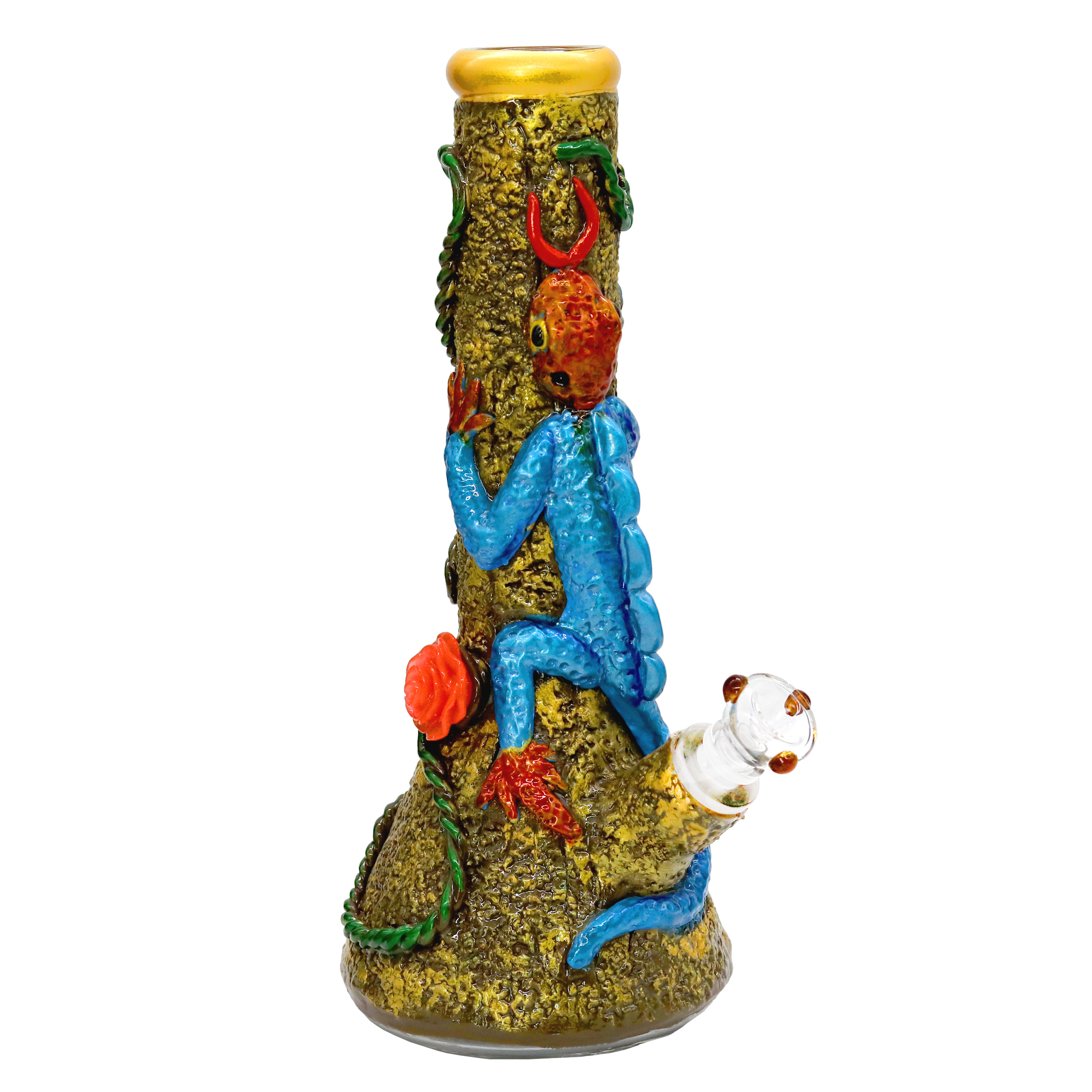 Hand Painted Burned Bronze With Elotraces Effects Glass Beaker Waterpipe (XJ006B) | 14 inch product image
