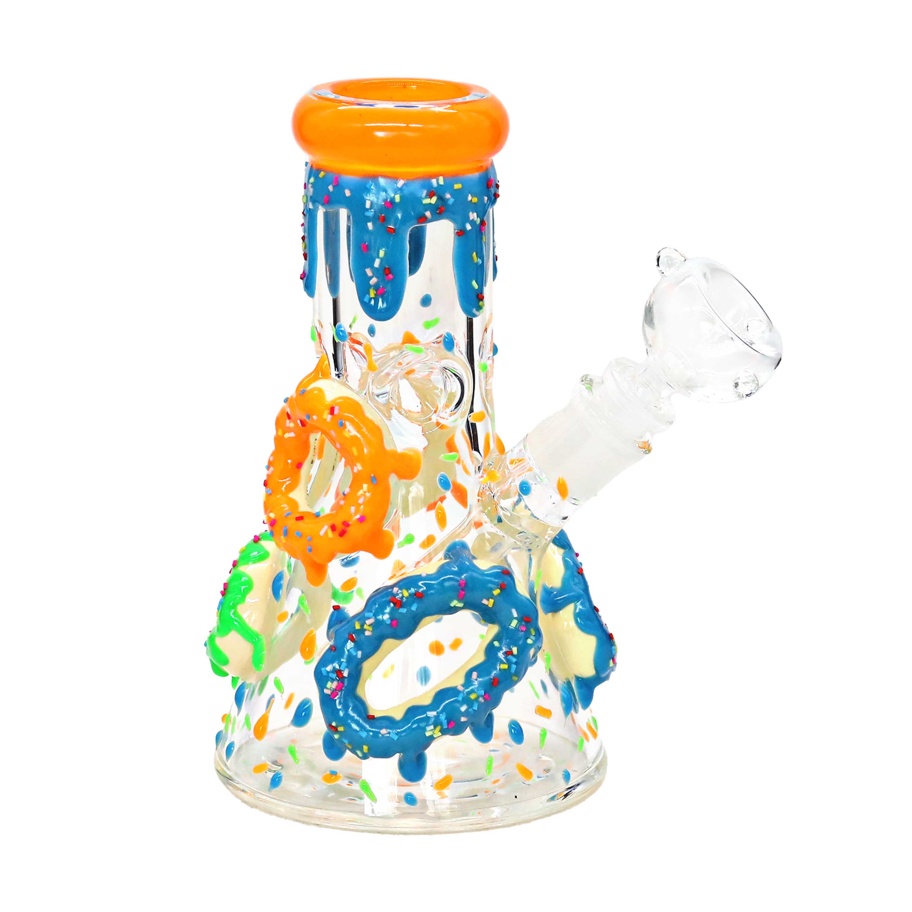 Hand Painted Cream Sprinkled Donut All Over Heavy Beaker Waterpipe (XJ62) | 8 inch | Assorted Colors product image