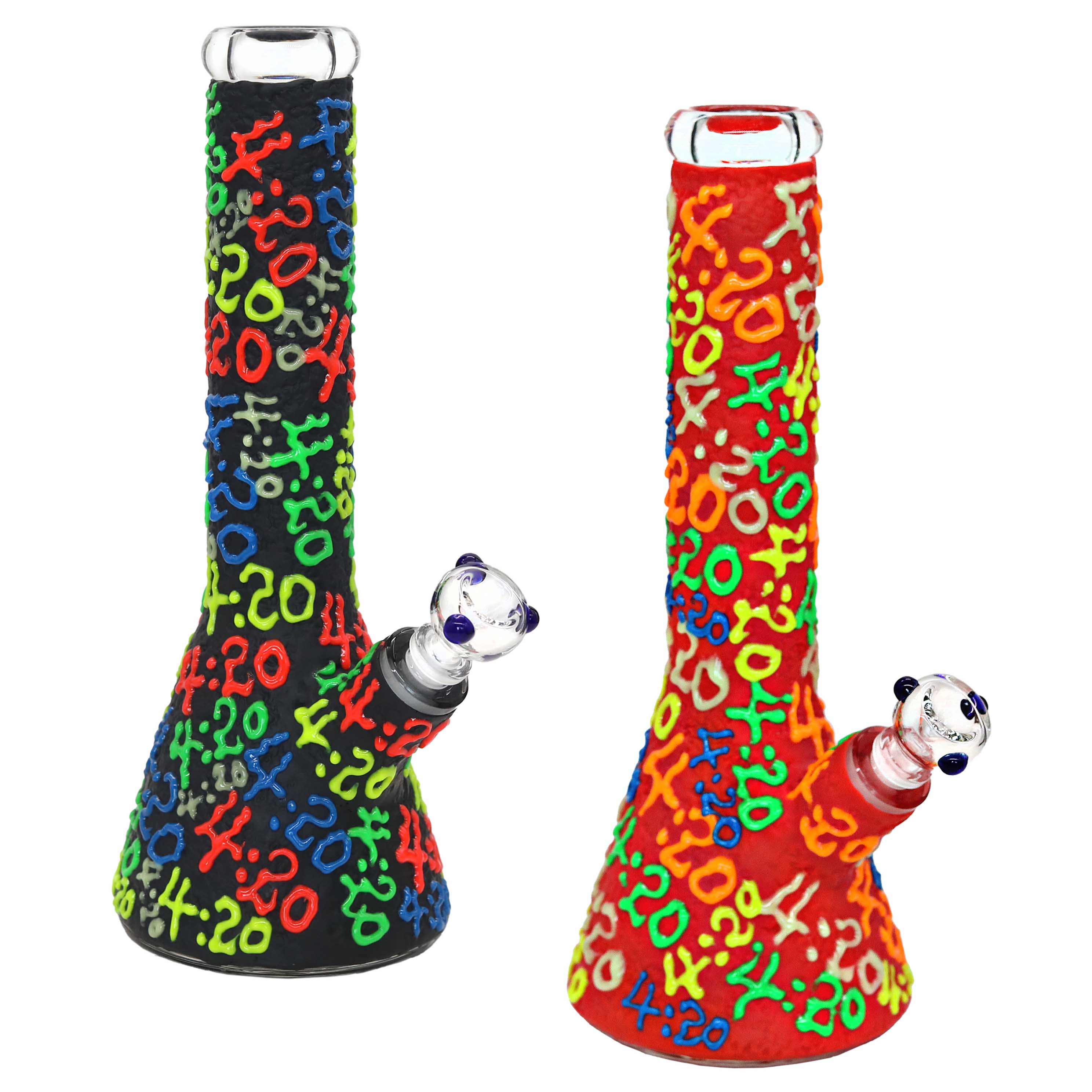 Hand Pianted 420 Numerical Pattern Heavy Beaker Waterpipe (XJ69) | 14 inch | Assorted Colors product image