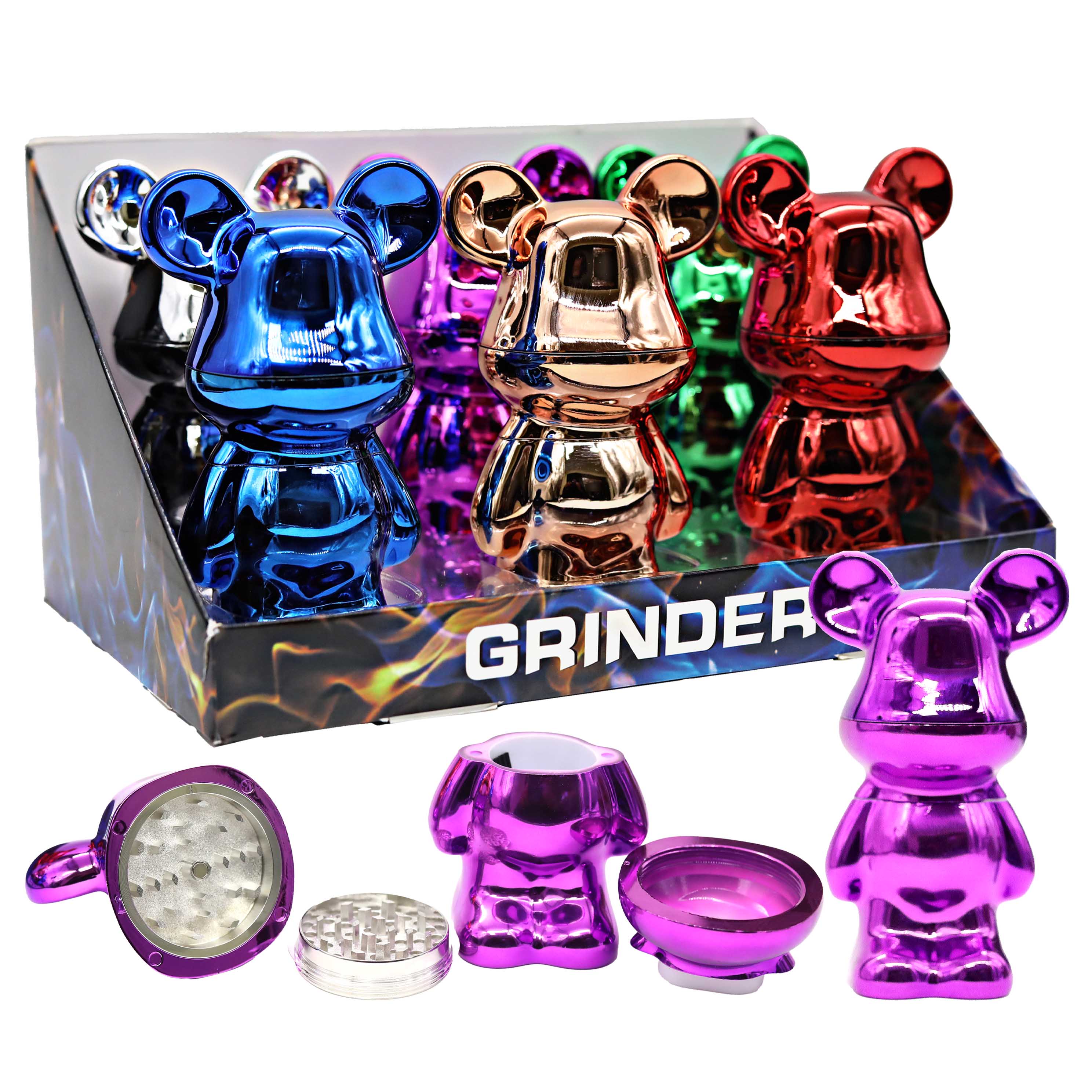 Metallic Plating Mousie 3 Part Plastic Grinder (ZM001) | Assorted Colors product image