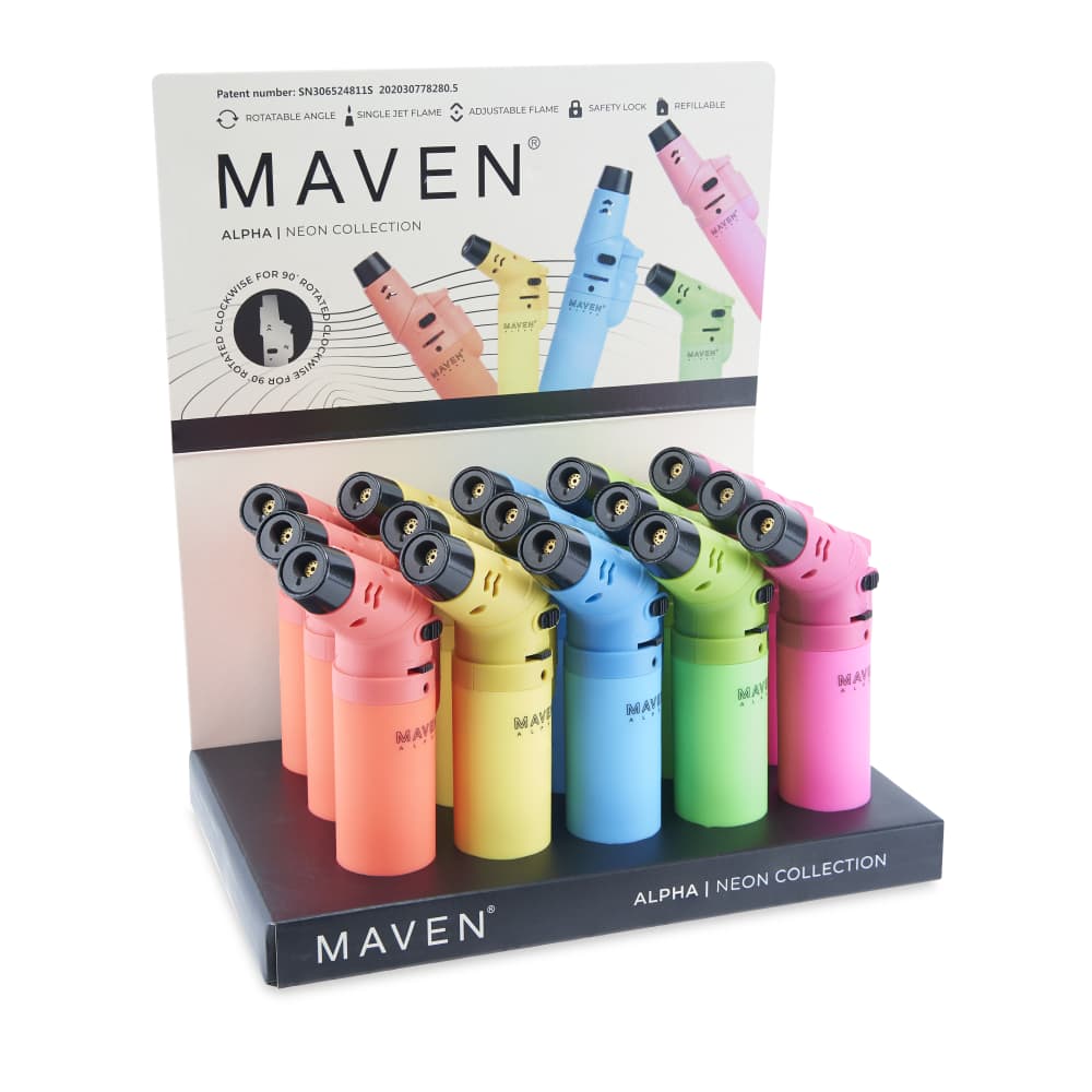 Maven ALPHA Windproof Refillable Lighters (98-1176) | 15 Count Display | Assorted Colors product image