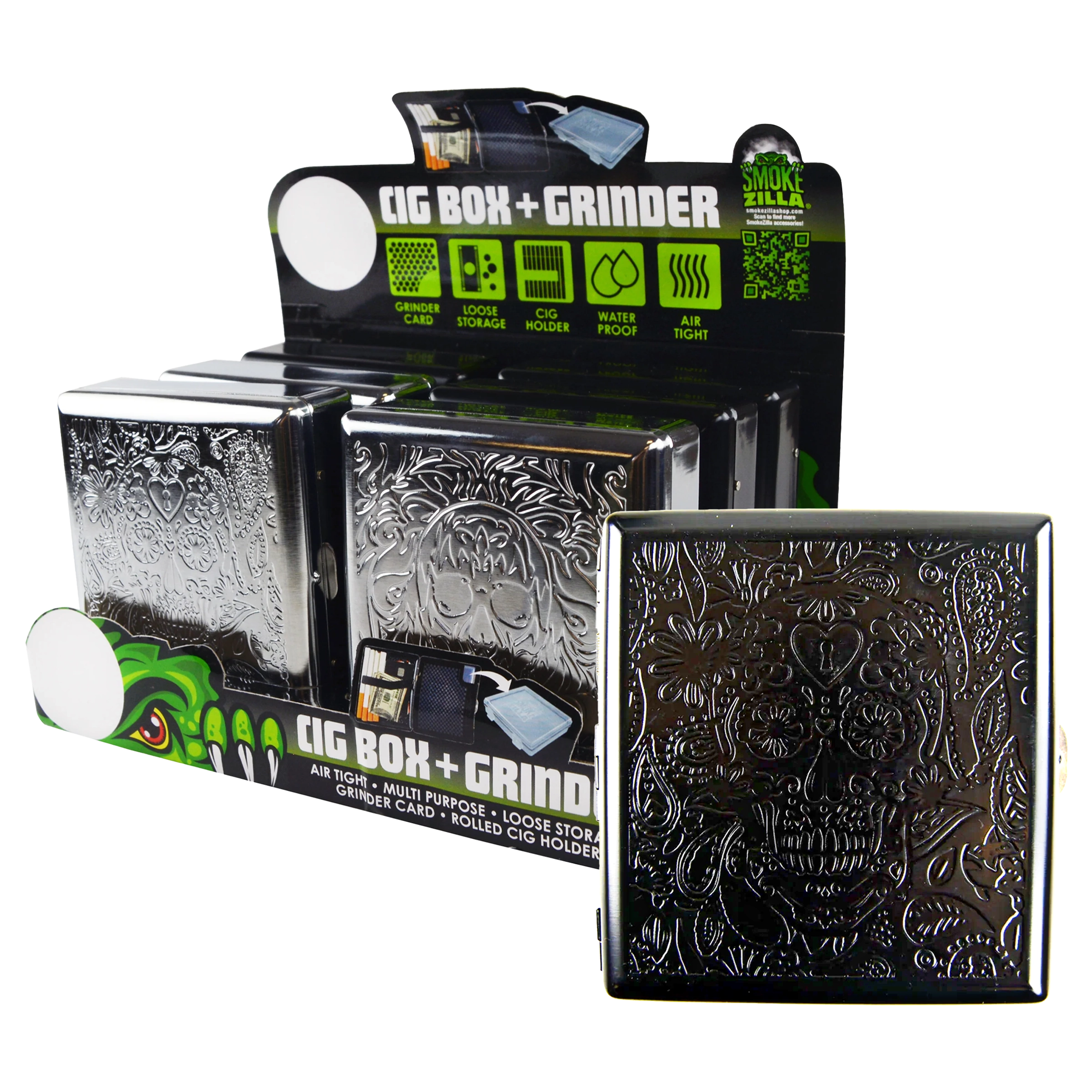Smoke Zilla Metal Cigrette Box+Grinder Case | 6 Count Display product image