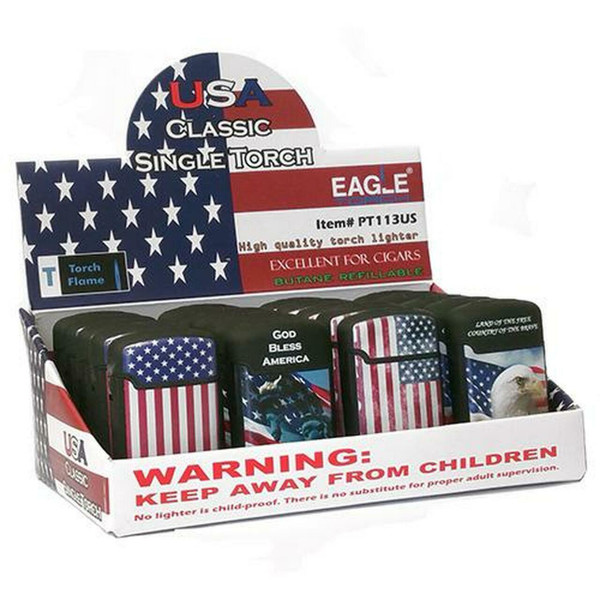 Eagle Torch USA Flag Design Classic Single Torch Lighter (PT113US) | 20 Count Display  product image
