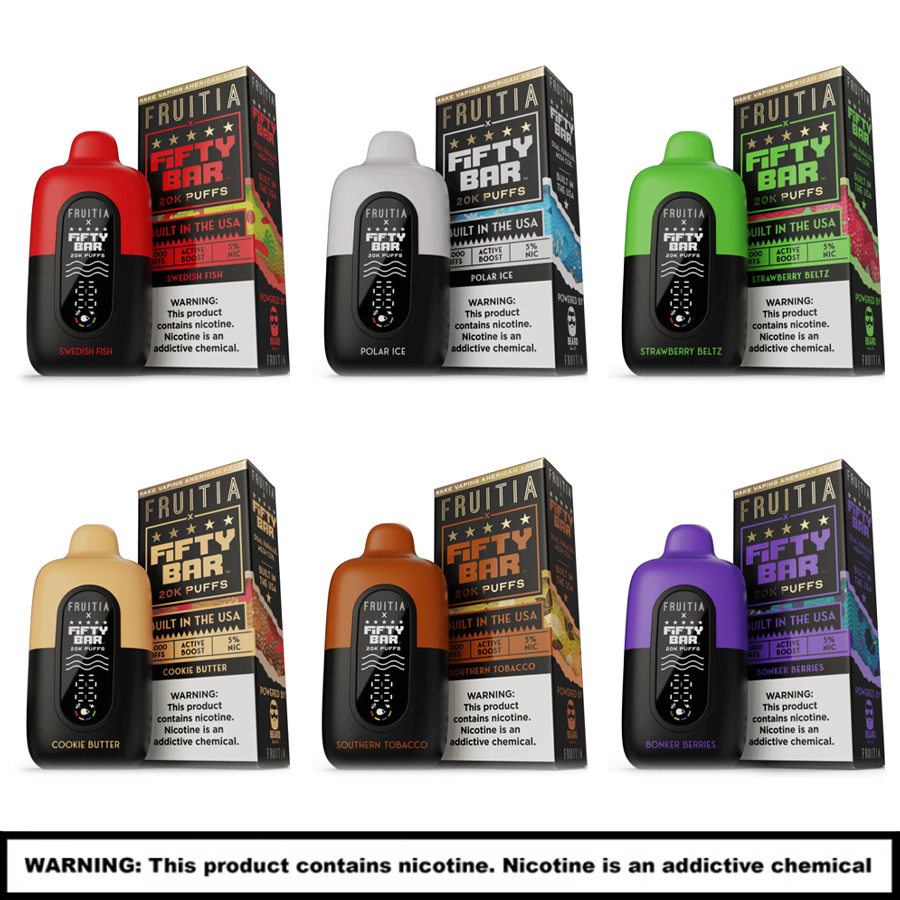 Fruitia X Fifty Bar Disposables (USA Made) | 5% Nicotine | 20000 Puffs | 5 Count Display product image