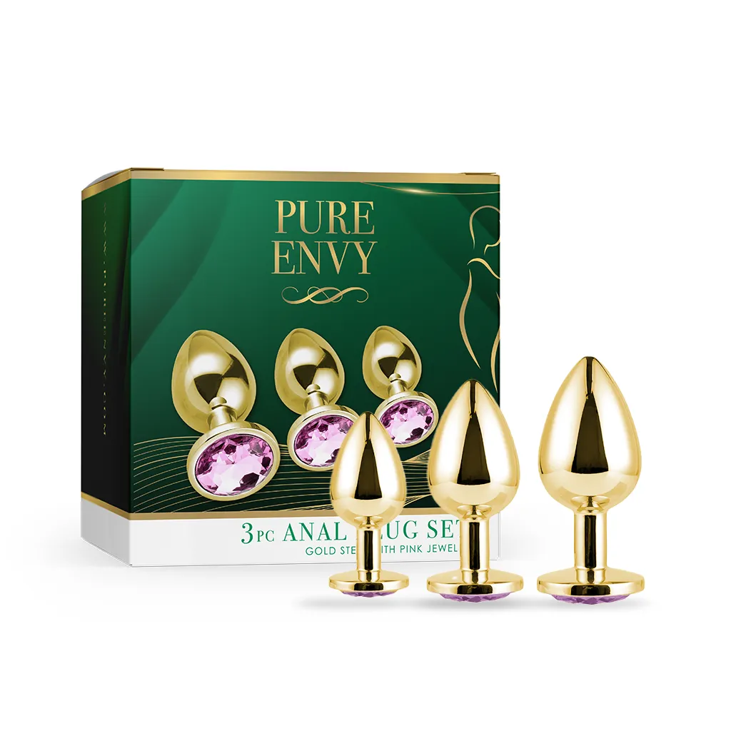 PURE ENVY Gold Steel Anal Plug Set | Pink product image