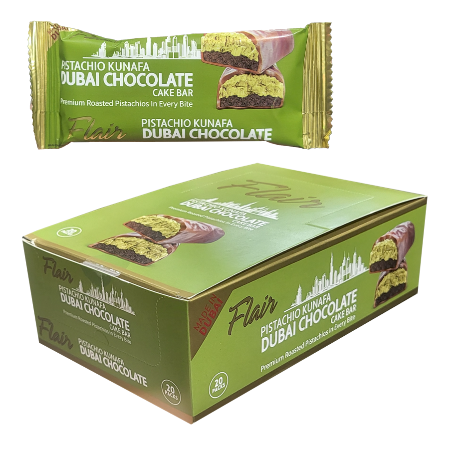 Flair Premium Dubai Chocolate Cake Bar | 28 Grams each | 20 Count Display | Pistachio Kunafa product image