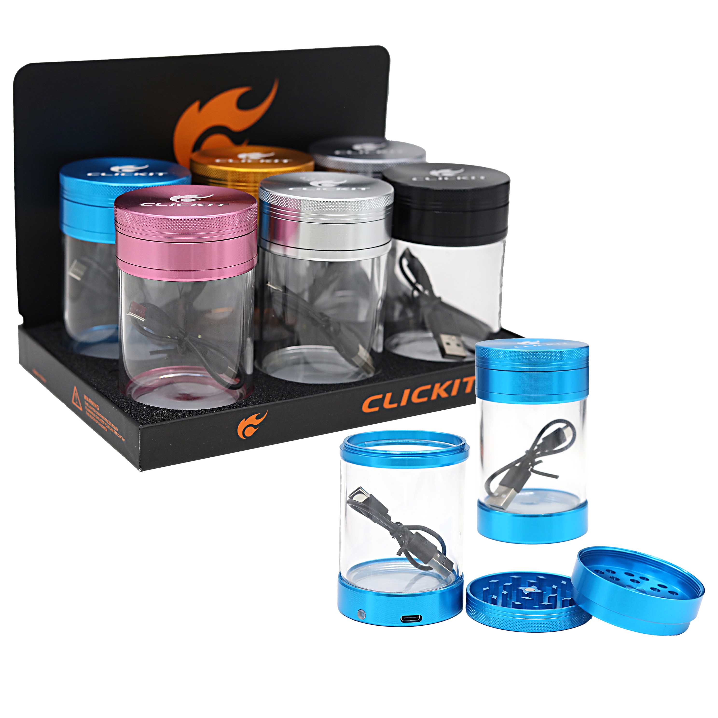 LED Clear Glass Jar With 3 Part Grinder (MG-114) | 63mm | Assorted Colors product image