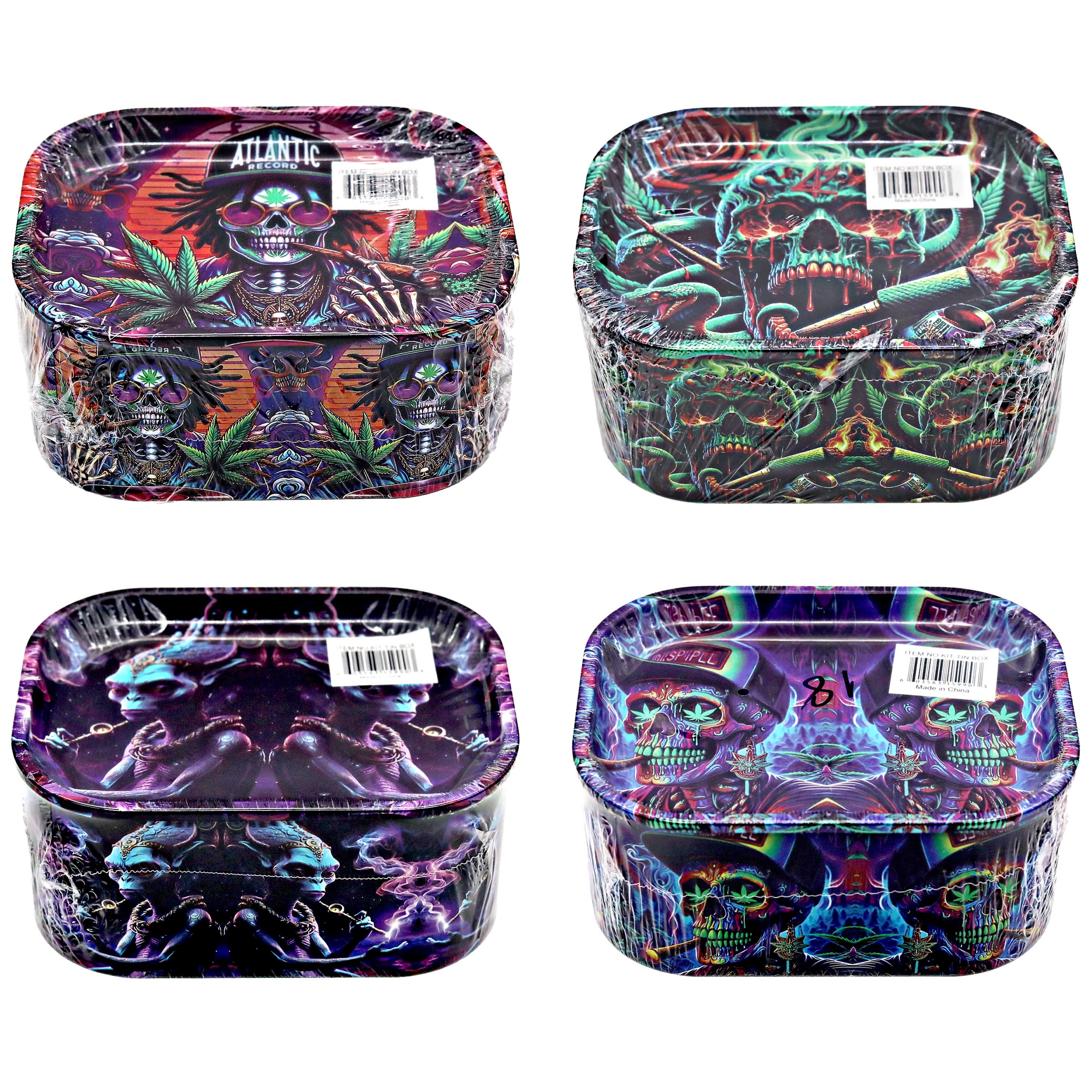 Milk Box LED Smoking Set 7 Piece Waterpipe, Ashtray, Grinder & Stash Jar In Tin (KIT-TINBOX) | Assorted Designs product image