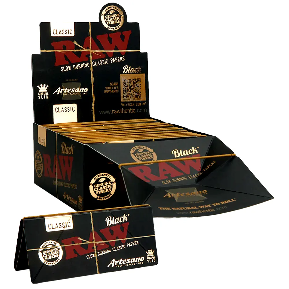 RAW Black Artesano Classic Rolling Papers & Tips | King Size Slim | 15 Count Display - image 2 of 2