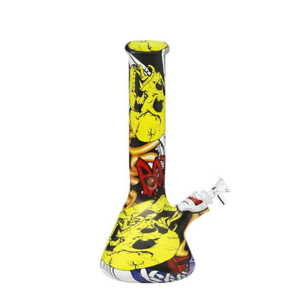 Street Graffiti Yellow Base 7mm Glass Beaker Waterpipe | 12 inch product image