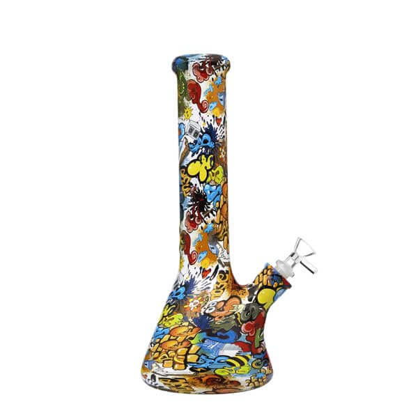 New York Train Graffiti 7mm Glass Beaker Waterpipe | 12 inch product image