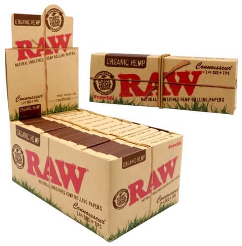 RAW Connoisseur Organic Rolling Papers & Tips | 1 1/4 + Tips | 24 Count Display product image