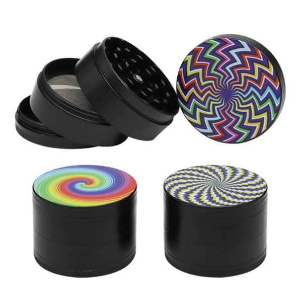Hippie Top Black Body Grinder | 4 Part | 50mm | Assorted Design product image