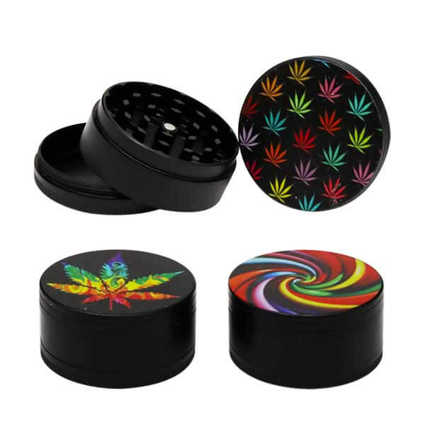 Top Leaf Black Body Grinder | 3 Part | 50mm | Assorted Design product image