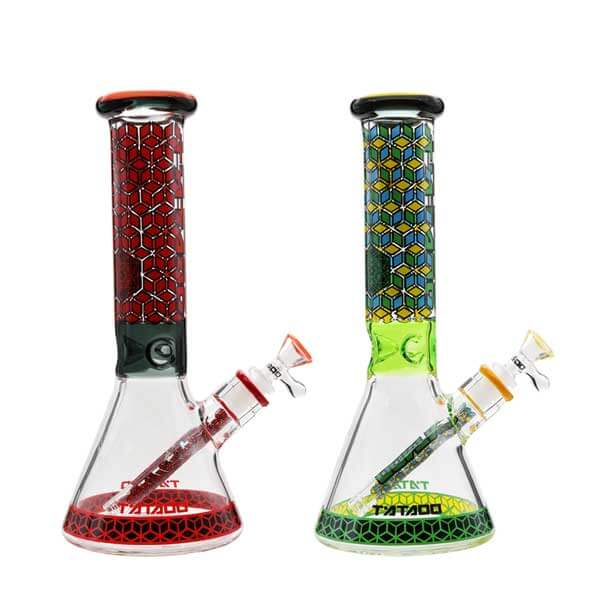 Tattoo Hex Pattern 7mm Beaker Waterpipe | 12 inch | Assorted Colors product image