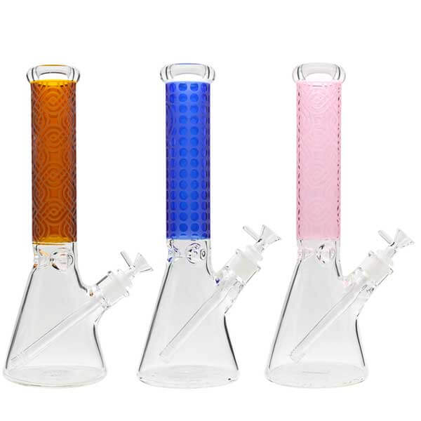 Sandblast Patterned Beaker Waterpipe (7607) | 14 inch | Assorted Colors product image